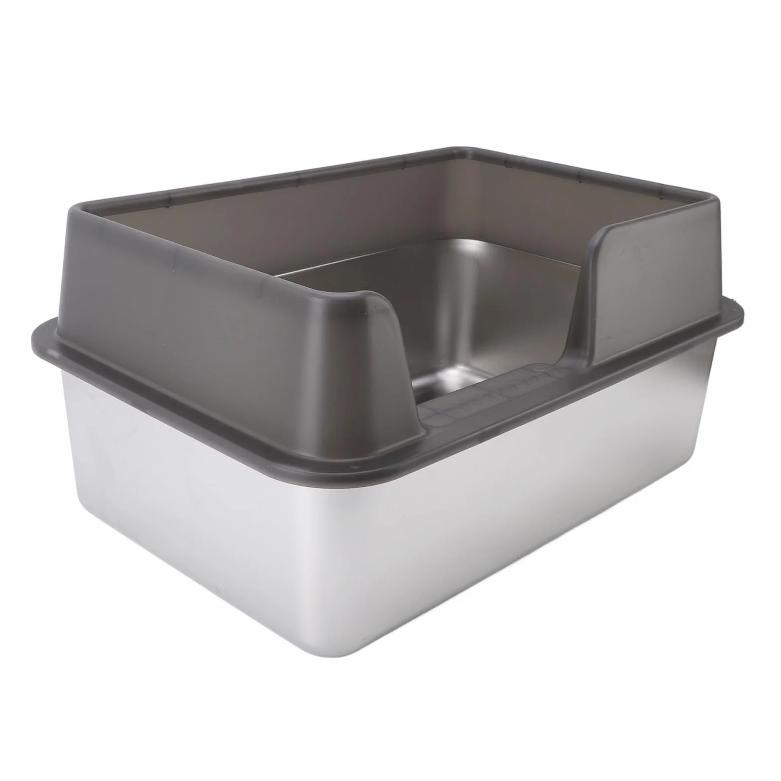 Culnflun Katzentoilette aus Edelstahl, Spritzwassergeschützte Katzentoilette mit Hoher Seite und Schaufel für Katzen, Kätzchen, Kaninchen, Meerschweinchen (L Schwarz)
