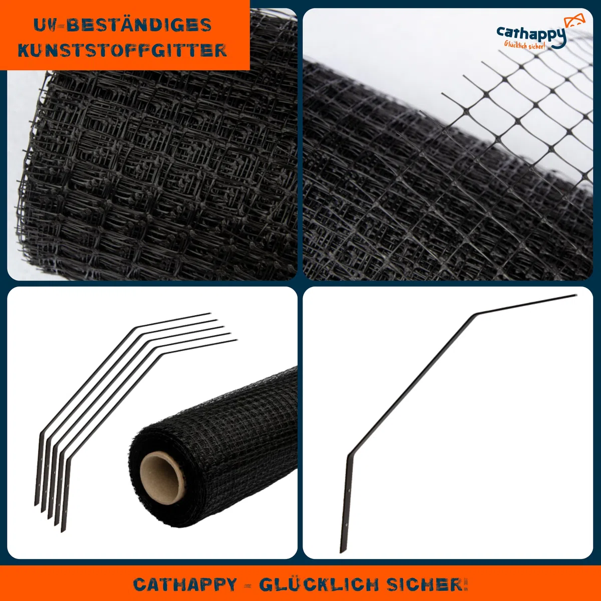 CATHAPPY Katzennetz Schutznetz Set - Überkletterschutz Katze für den Garten - 10 Meter inklusive Montageset - Wetterfestes Katzenschutzgitter Außennetz - Flache Variante