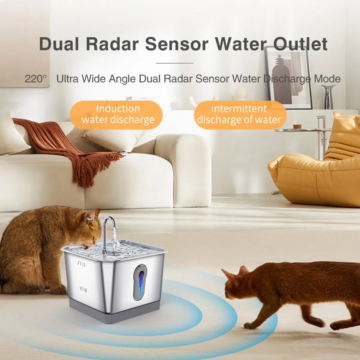 Bewinner Smart Katzenbrunnen – 3,5 L Kabellos Edelstahl Katzen Trinkbrunnen, Leiser Automatischer Cat Water Fountain mit Aktivkohlefilter für Haustierbrunnen