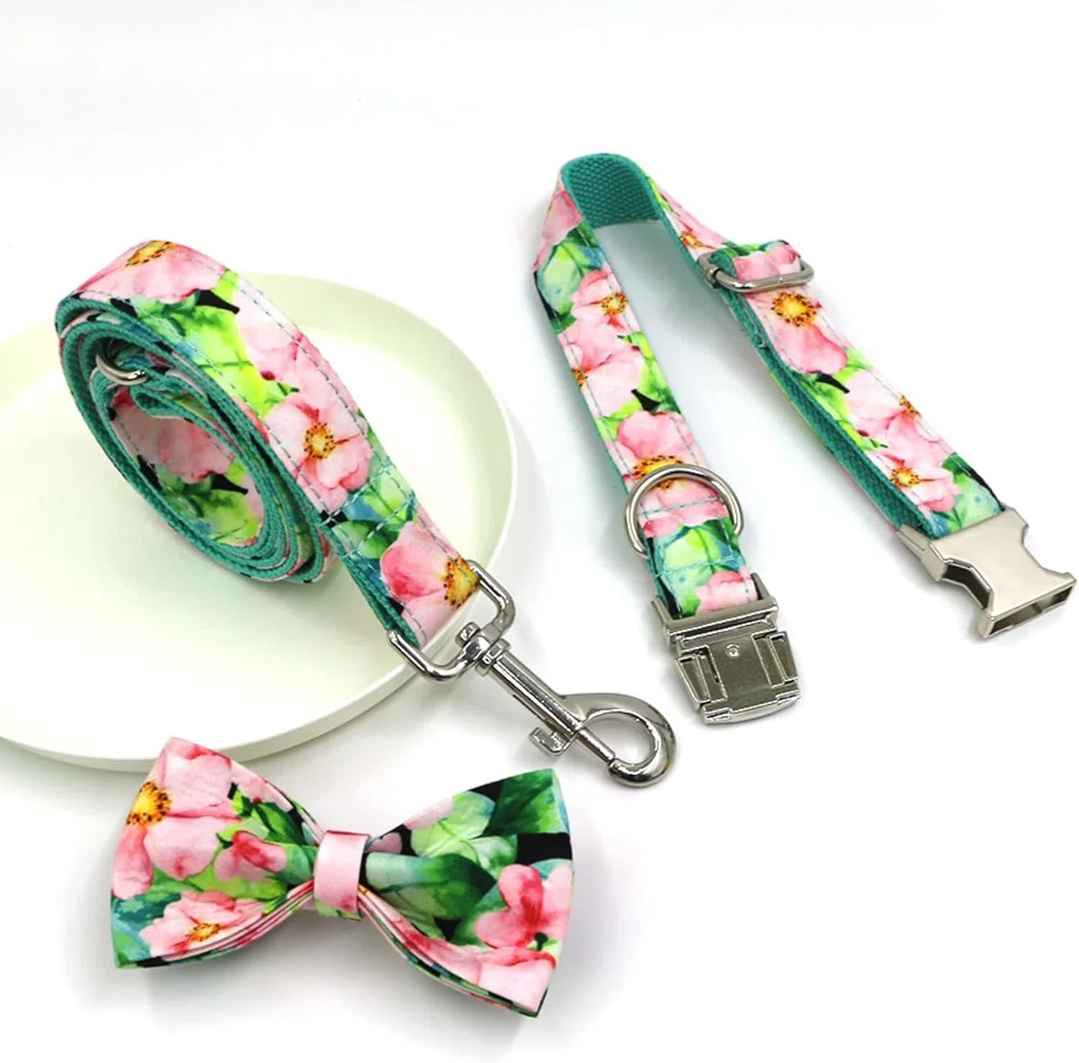 Haustierhalsband, Set aus Hundehalsband und Leine mit modischem Aufdruck. Verstellbares Fliege Metallschnalle Schnellverschluss, verdrehsichere(Pink,S)