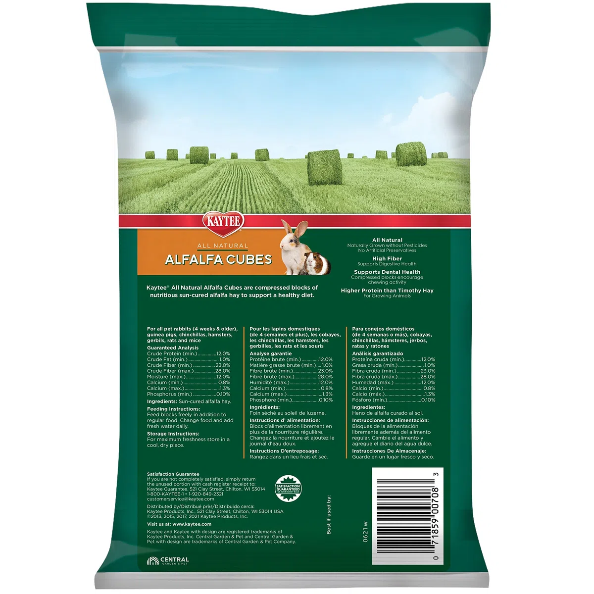 Kaytee Alfalfa Cubes für Kaninchen, 15 oz (425 g), geschmacklos, 1 Stück, für Kleine Rassen, Alle Altersstufen