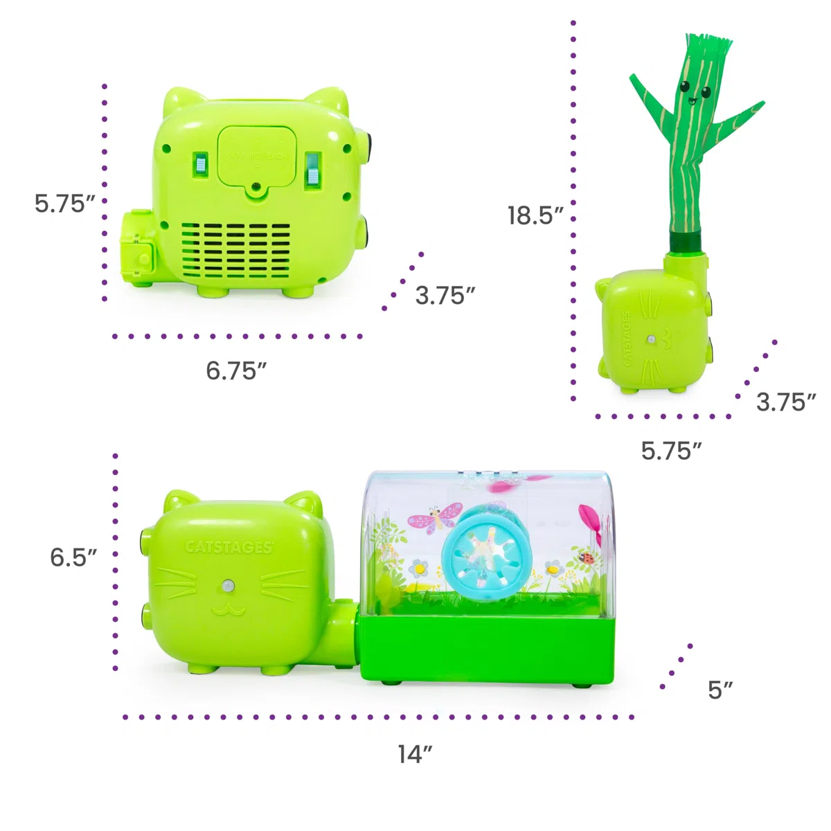 Catstages 2-in-1 Air Blaster Spielset Katzenspielzeug, 2 austauschbare Spielzeuge, Terrarium & Tanzender Kaktus, 1 batteriebetriebener Ventilator