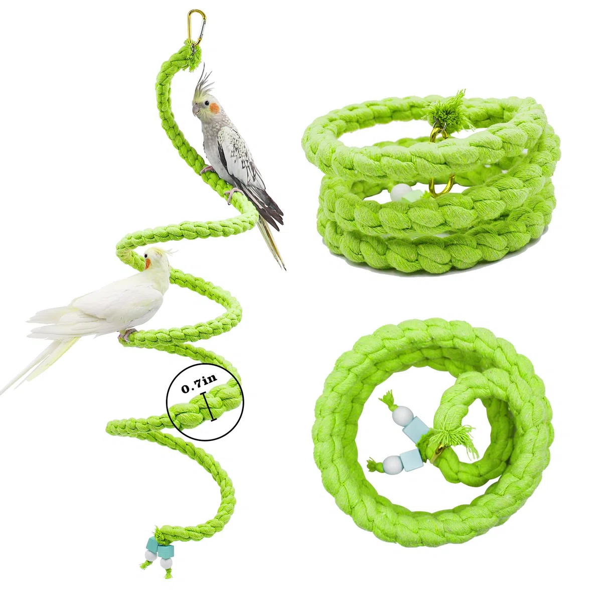 Dnoifne Vogel-Spiral-Seilsitzstange, Vogelseil-Schaukel-Sitzstange, Vogelkäfig-Ständer, Stangenzubehör, stehendes Kletterspielzeug für Papageien, Sittiche, Wellensittiche, Nymphensittiche