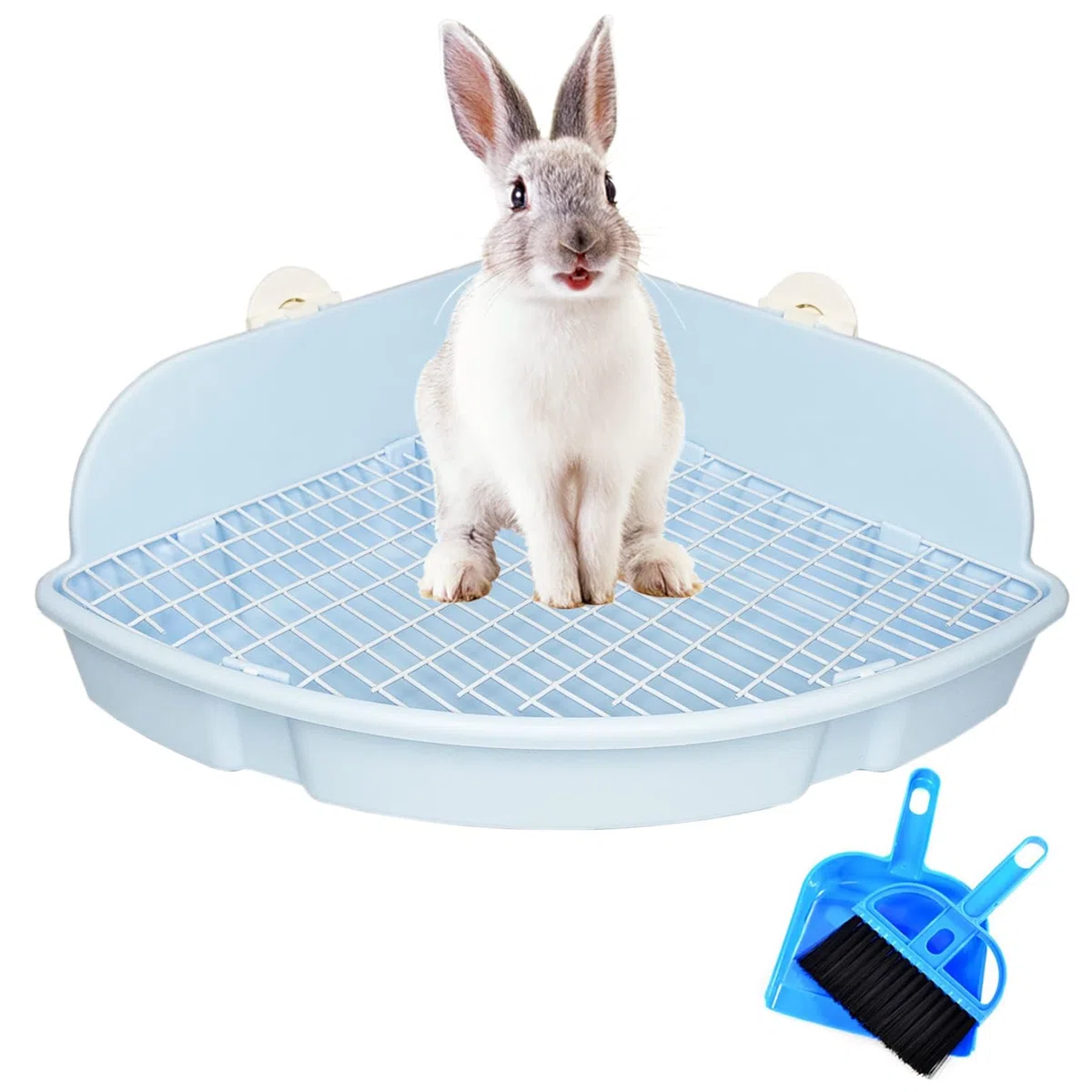 PINVNBY Extra große Ecktoilette für Kaninchen, Meerschweinchen, Frettchen | 46,5 cm großer, fächerförmiger Töpfchentrainer mit Anti-Auslaufschutz, robustem Kunststoff und Käfig-Clips | leicht zu