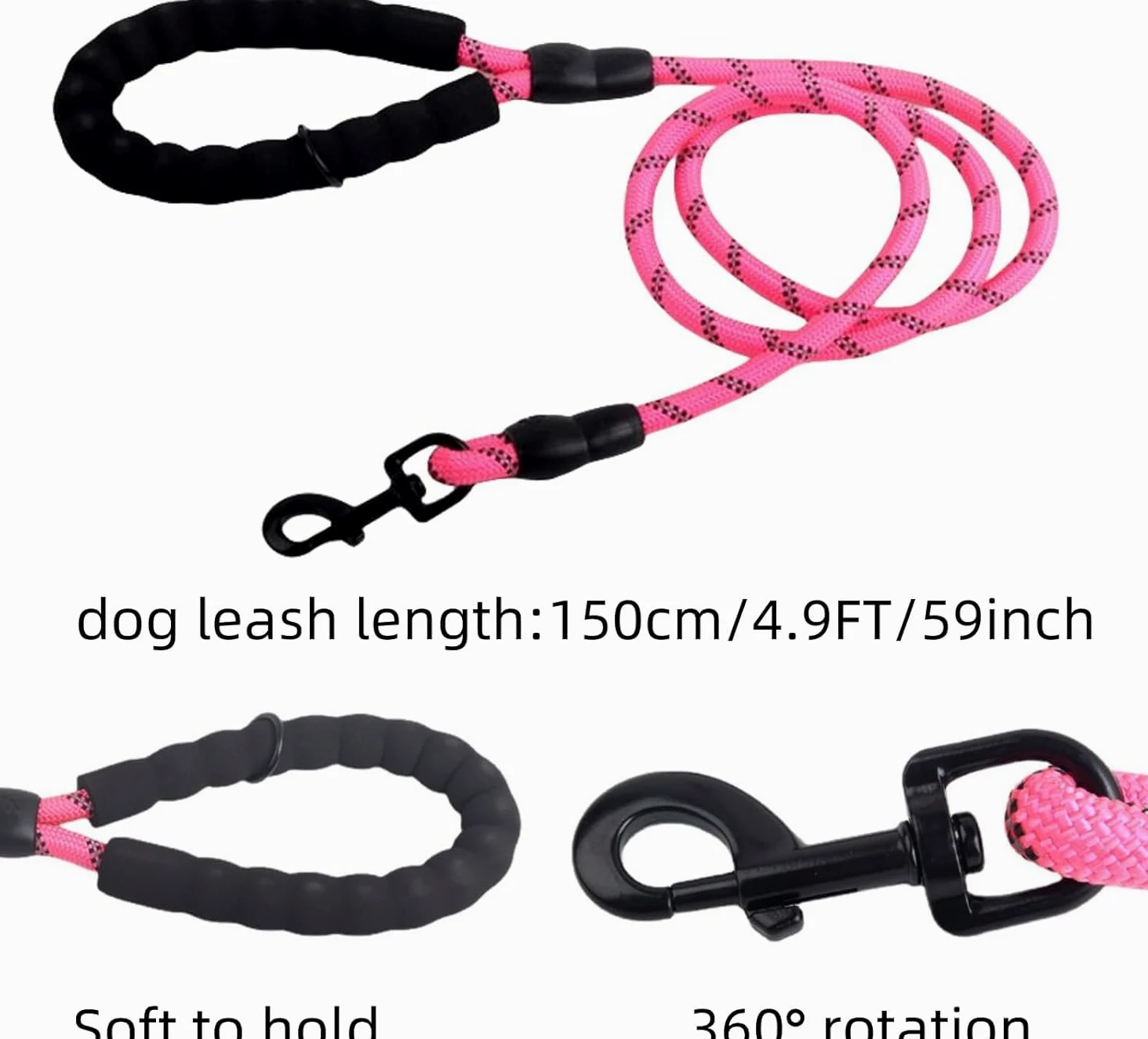 Hundehalsband, Taktisches Hundehalsband- und Leinen-Set, verstellbar, weiches Hundehalsband aus Nylon for mittelgroße große Hunde, reflektierender 1,5 m Langer Hundeleinengriff(Pink Set,XL)
