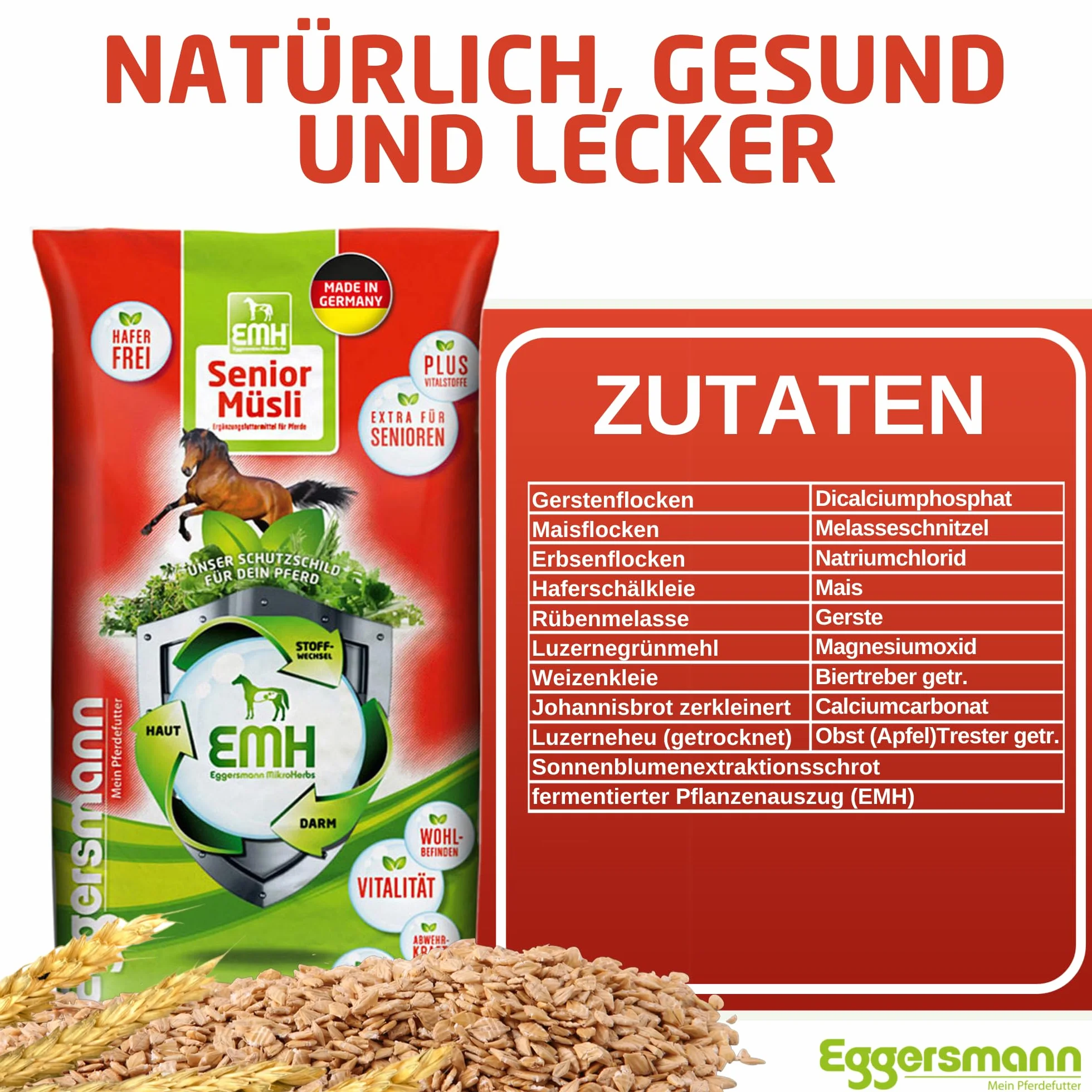 Eggersmann EMH Senior Müsli 20 kg Sack – Pferdemüsli für alte Pferde – Zur Vorbeugung von Substanzverlusten mit Selen – Natürliches Eggersmann Pferdefutter