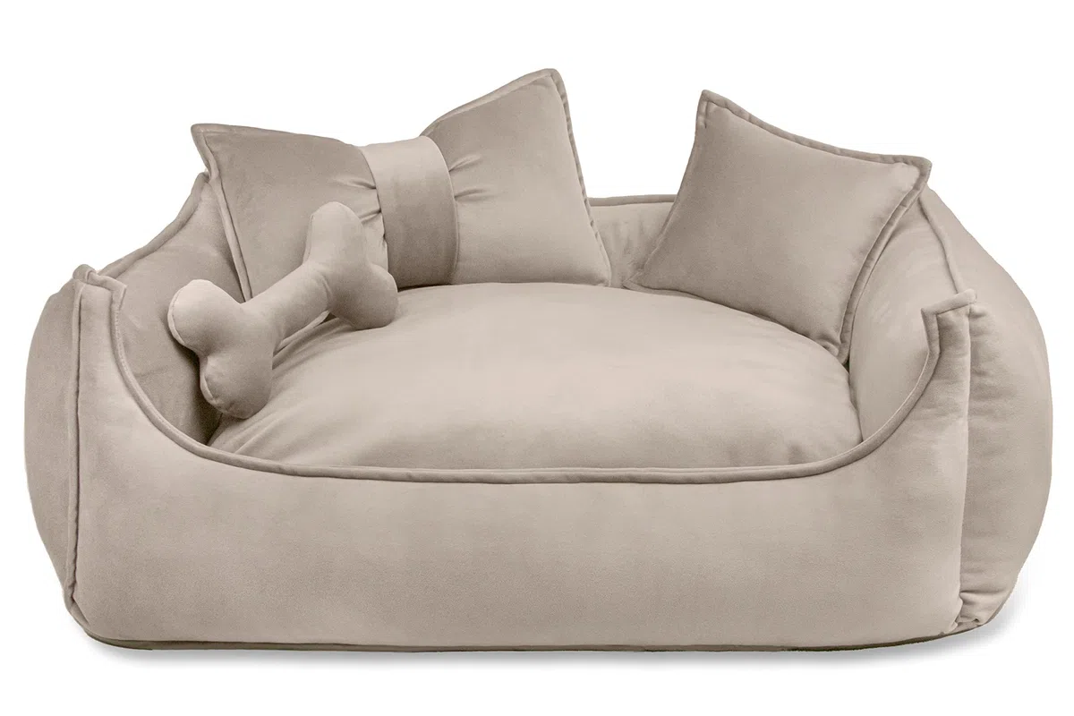 NELKE Hundebett Beige Hundekorb kuschelig Hundekörbchen im Scandynavian Stil Hundesofa Hochwertige Hundecouch mittelgroße und kleine Hunde waschbar Hundekissen