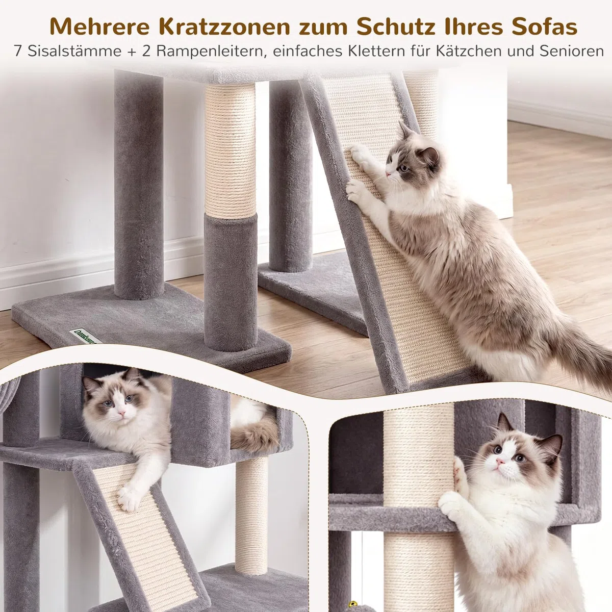 Globlazer F78 Kratzbaum XXL für Große Katzen 200 cm Stabil katzenbaum Innen | Mehrstöckiger, Stabiler, Große Kratzbaum 2 Meter mit 2 Extragroß Katzenhäus, Großen Liegebereich, 3 Korb für Mehrere Katzen