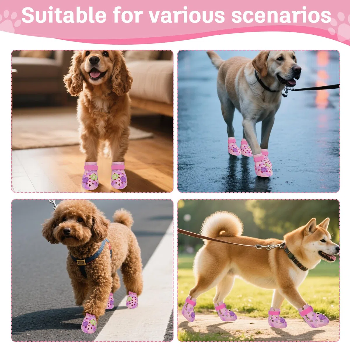 Hundeschuhe für heißen Gehweg, verstellbare Magic Tape-Stiefel für kleine, mittelgroße und große Hunde, rutschfest, leicht zu reinigen, Pfotenschutz für Strand, Outdoor und heißes Wetter (Rosa, S)