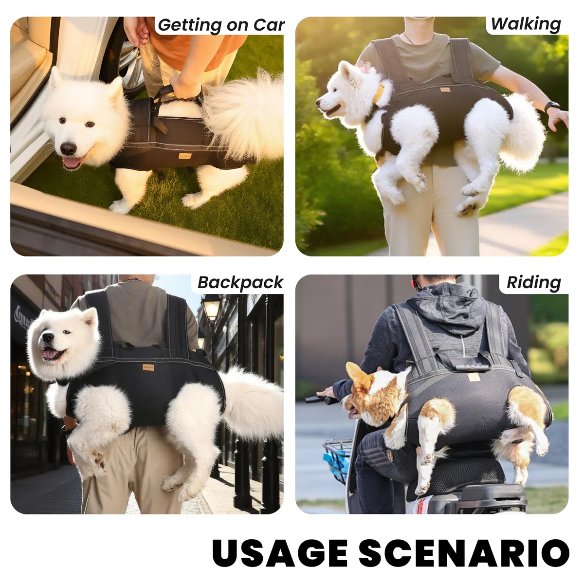 Hundegeschirr, Rucksack-Tragetasche für große Hunde, Ganzkörperschlinge mit Griff, Hundegeschirr für Gelenkverletzungen, Arthritis, ideal für Treppen, ältere Hunde, Schwarz (Schwarz, Größe