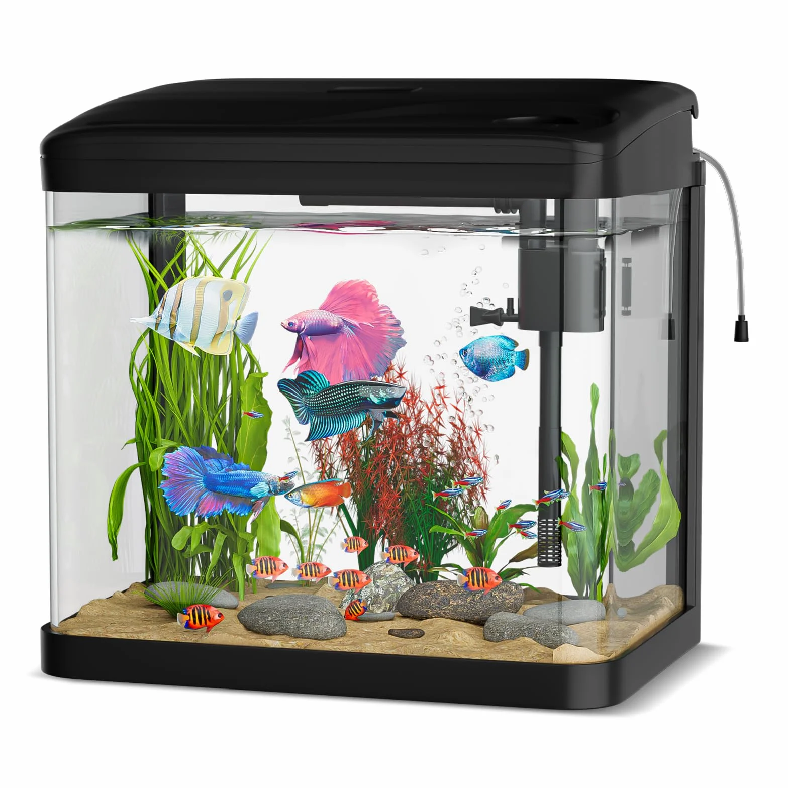 Aquarium Komplettset, Ambesty 15L Nano Aquarium Stabiles Einsteigerbecken mit LED-Beleuchtung und Eingebautem Filtersystem,4-in-1 Smart Aquariums für Fisch, Aquariu Becken stoßfest,Schwarz