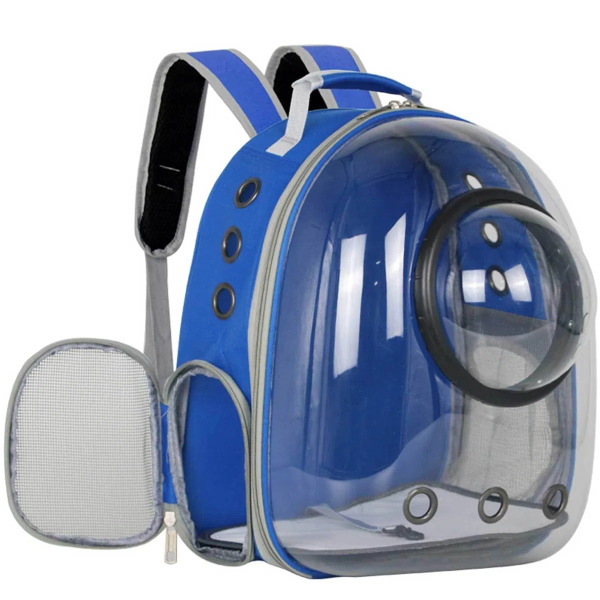Haustier-Raumkapsel-Rucksackträger, Kleine und Mittelgroße Katzen-Welpen-Hunde-Tragetasche, Transparente, Atmungsaktive Transportbox für Haustiere für Reisen, Wandern, Spazierengehen,Blue