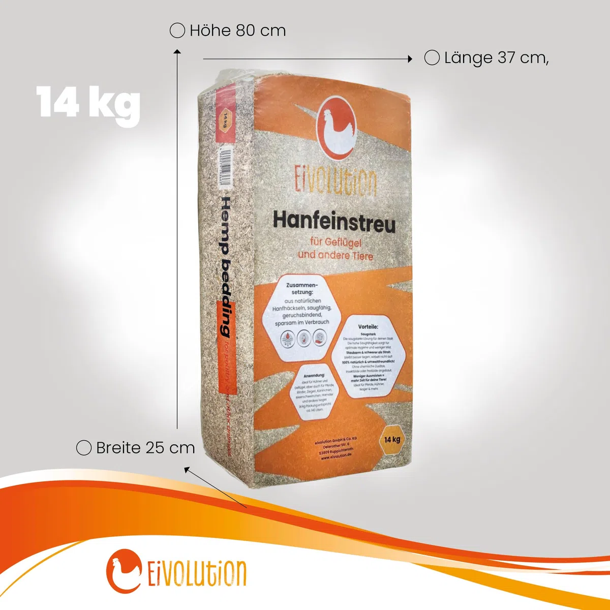 Hanfeinstreu 14 KG - Extreme Saugkraft & Geruchsbindung für Hühner, Pferde & Nager - Staubarm & Umweltfreundlich - Kompostierbar