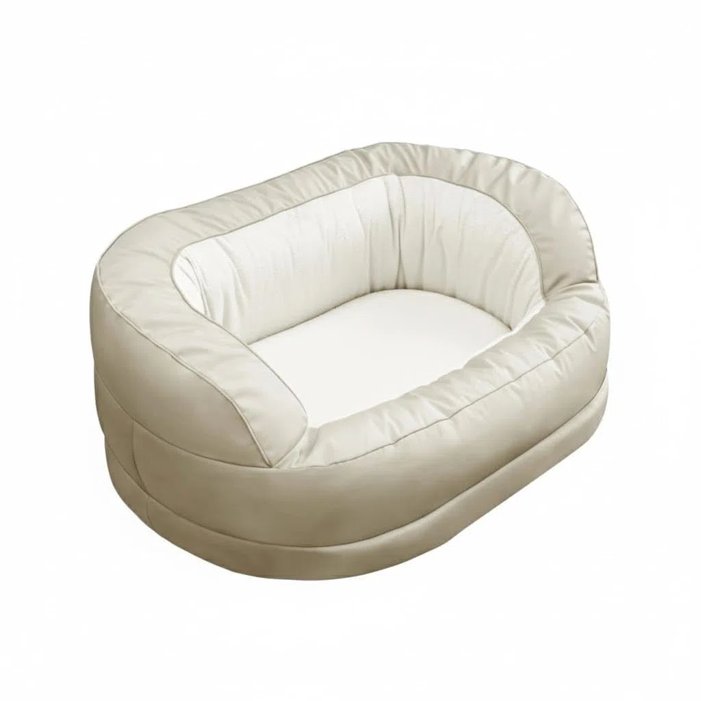 Anti Stress Hundebett Beruhigend, Orthopädisches Katzenbett und Hundekissen, Kuscheliger Waschbarer Haustier Schlafplatz Rund, Beige 100 x 70 x 40 cm