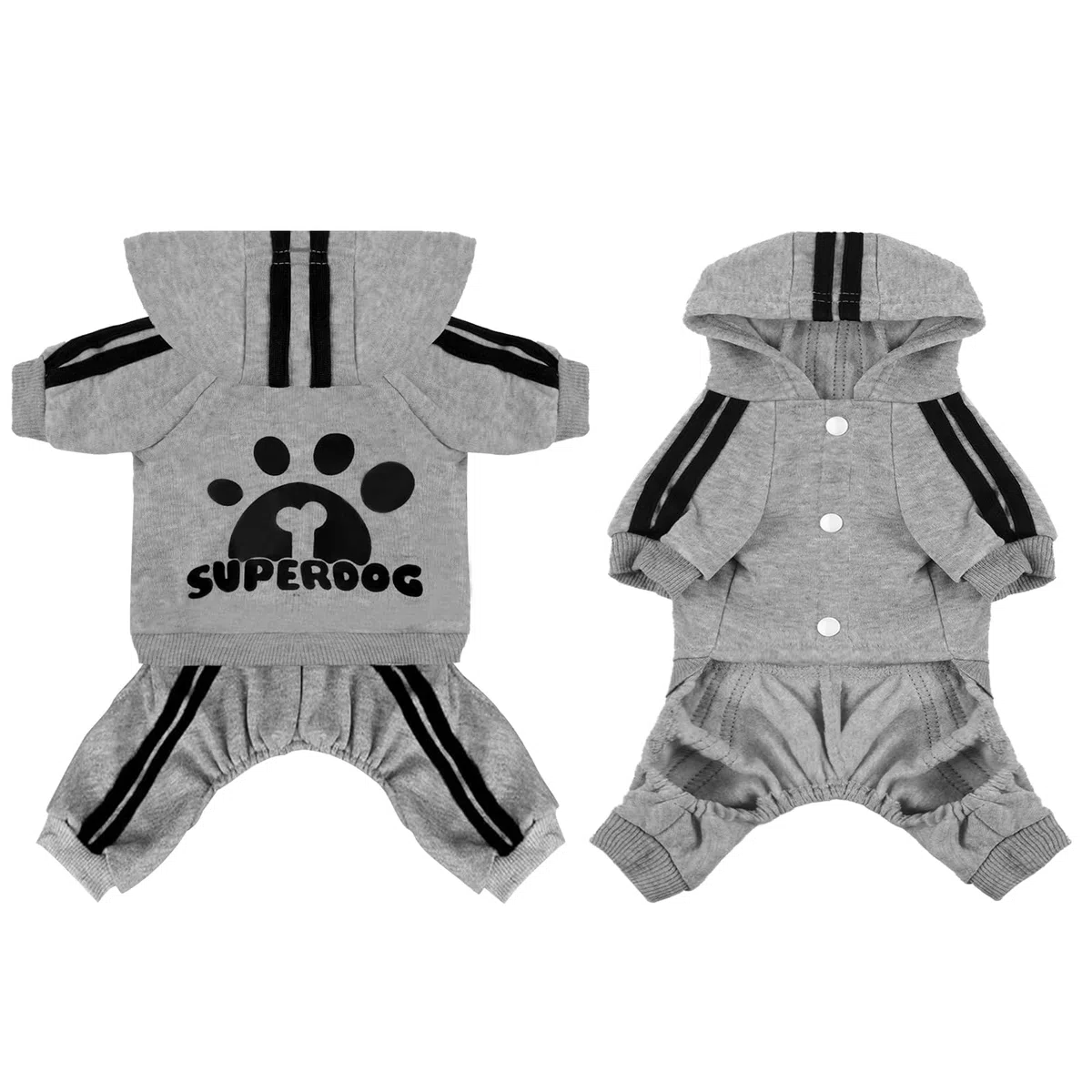 Hunde-Kapuzenpullover mit 4 Beinen, Overall für kleine Hunde, Welpenkleidung, Hundepullover, Sweatshirt, Baumwolle, Wintermantel, Katzenbekleidung (XS, Grau)