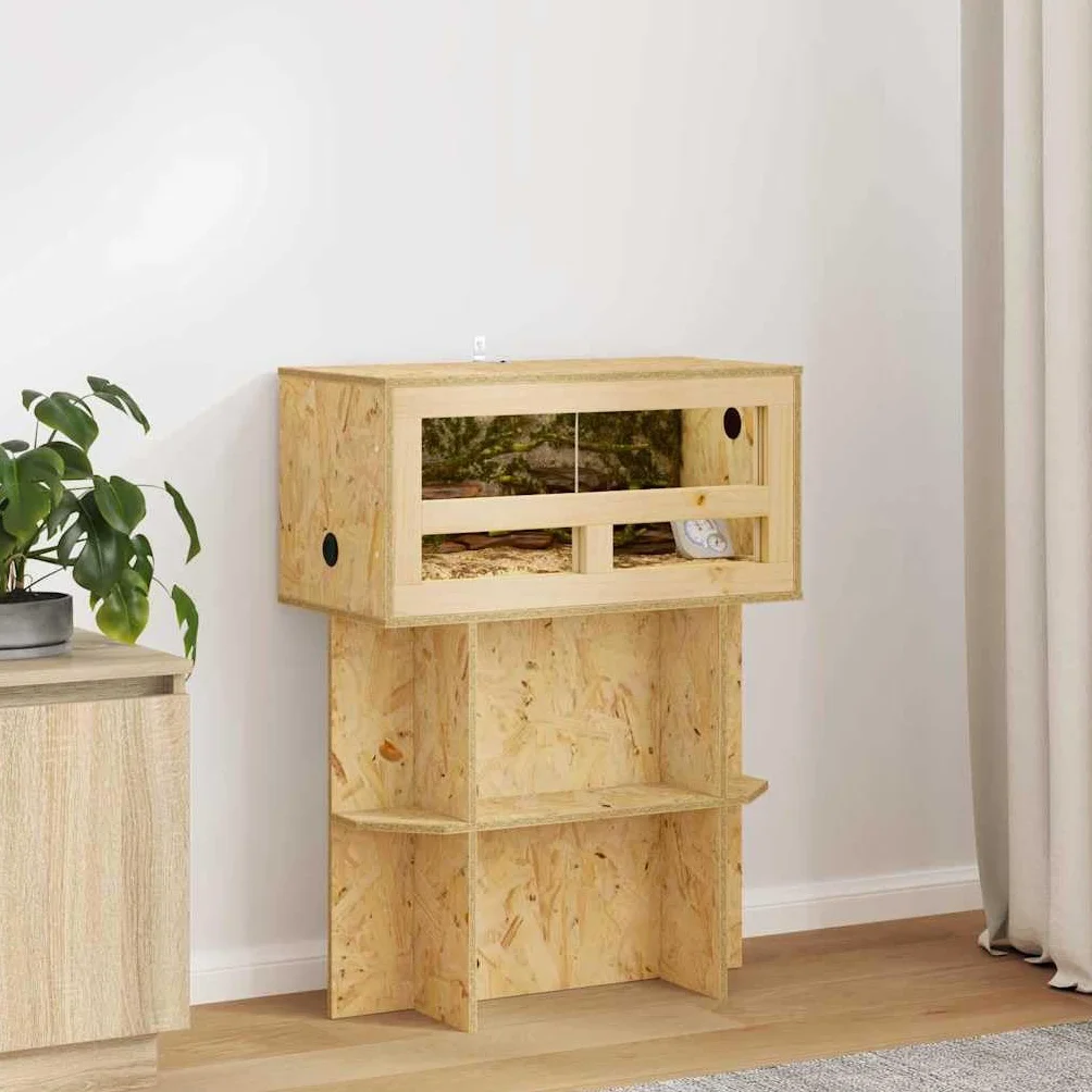 Terrarium Braun 60 x 30 x 80 cm OSB Holzrahmen mit Schiebetür und Rückwand, Vivarium für Reptilien und Amphibien, geeignet als Wüstenterrarium oder Regenwaldterrarium