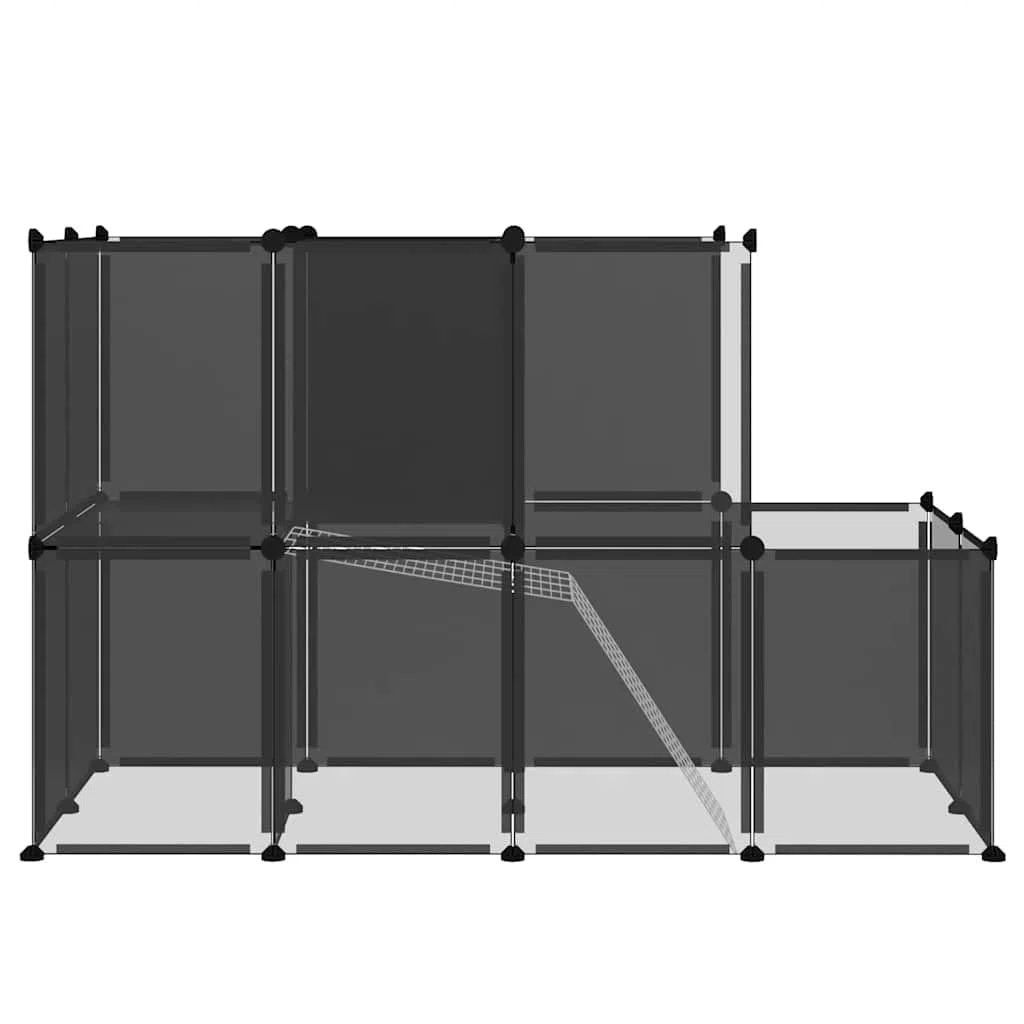 Kleintierkäfig Schwarz 142x74x93 cm aus PP und Stahl mit 24 Paneelen, rutschfesten Matten, Holzhammer, faltbar für Kaninchen, Meerschweinchen, Hamster, Nager, Indoor und Outdoor Nutzung