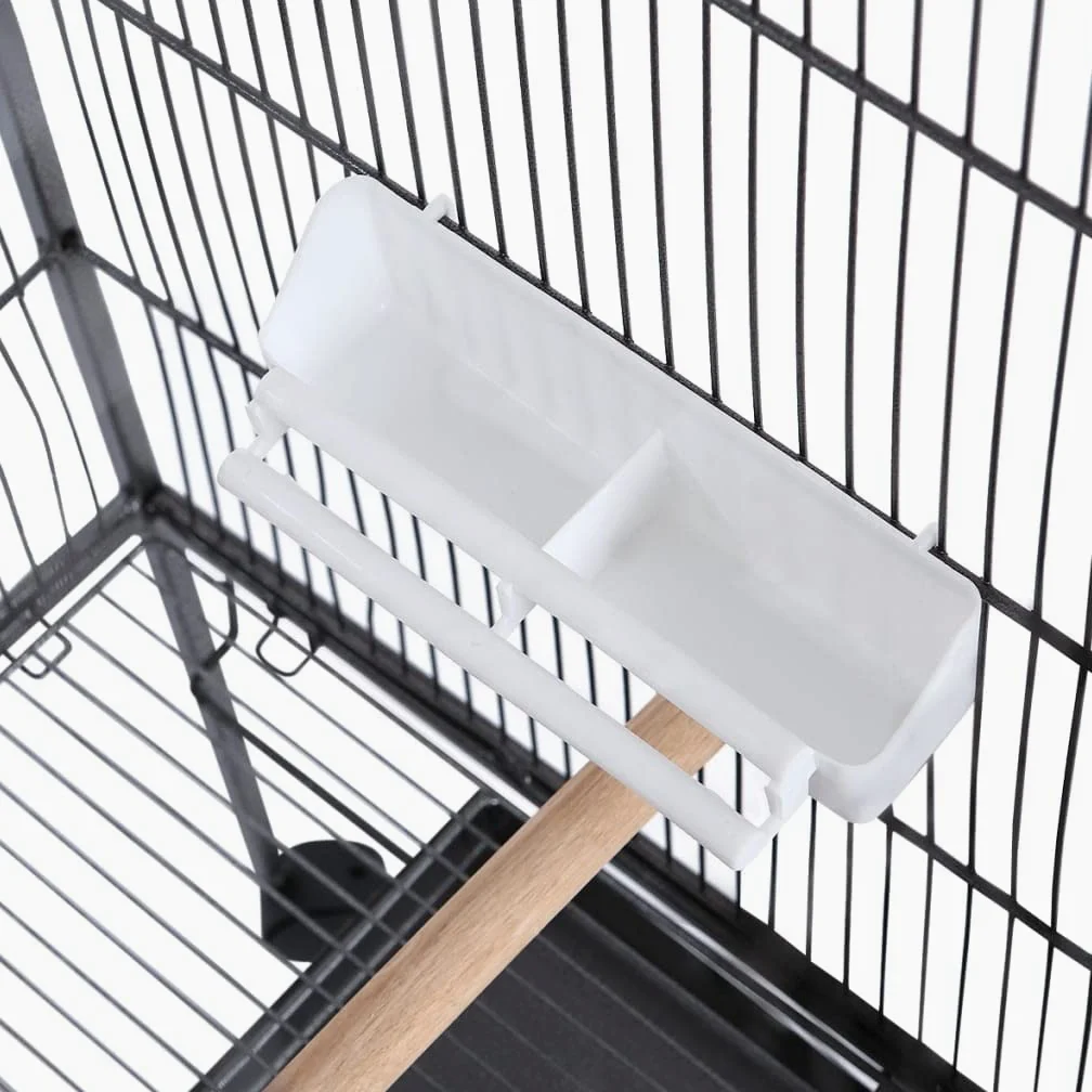 Vogelkäfig Schwarz aus Stahl 54x54x146 cm mit Voliere, 4 Holzsitzstangen, Futterschale, Wasserspender, Rollen für Zimmer, Balkon und Garten, geräumig und sicher für Nymphensittich, Papagei
