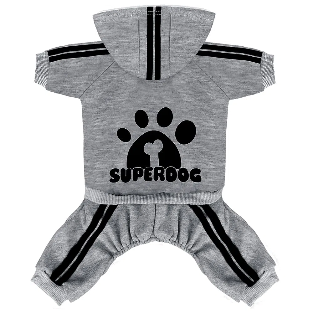 Hunde-Kapuzenpullover mit 4 Beinen, Overall für kleine Hunde, Welpenkleidung, Hundepullover, Sweatshirt, Baumwolle, Wintermantel, Katzenbekleidung (XS, Grau)