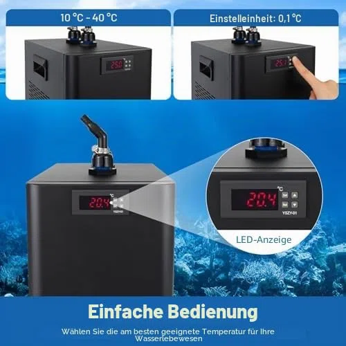 Aquariumkühler Wasserkühler 1/10PS 1/3PS 1/2PS 1PS – Inklusive Schläuche und Pumpen – Ideal für Aquarien und Eisbad, Aquatische Pflanzen, Unterstützt bis zu 500L/132Gal