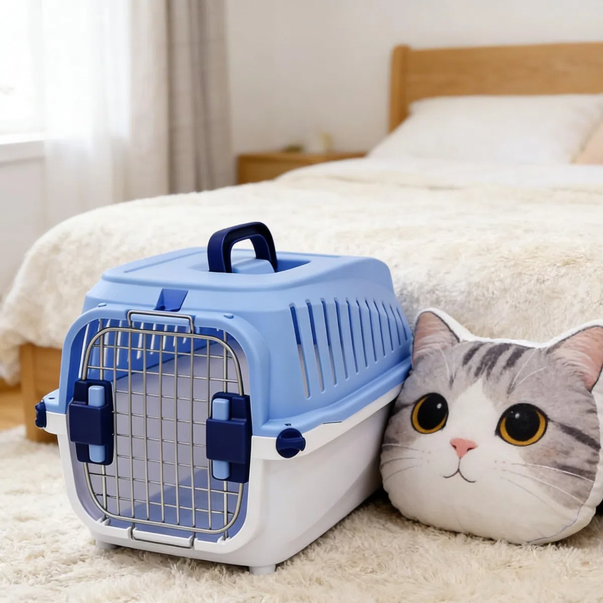 Katzenkäfig aus Kunststoff, tragbare Haustier-Transportbox mit ergonomischem Griff oben, autofreundliche Katzentrage für Kleintiere, Welpen, Kaninchen