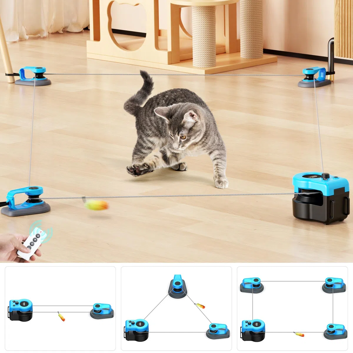 AsFrost Verbessertes interaktives Katzenspielzeug für Indoor-Katzen, Auto/manuelle Steuerung, DIY-Katzen-Feder-Maus-Spielzeug, Laufband für gelangweilte Kätzchen, Welpen, Spielen, Jagd, geistige