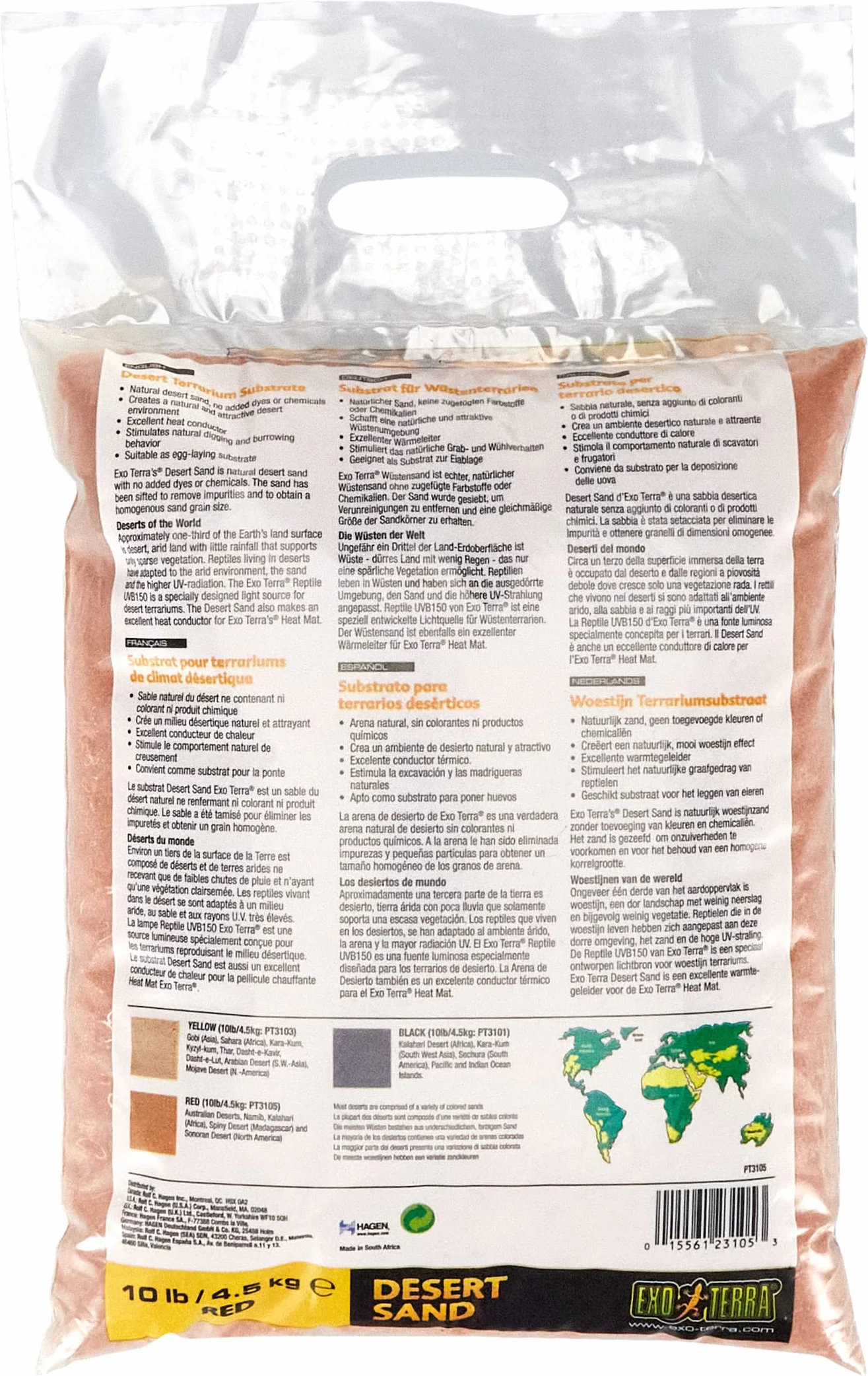 Exo Terra Desert Sand, Substrat für Wüstenterrarien, Terrariensubstrat, natürlicher Wüstensand, Rot, 4,5kg, 1 Stück (Packung mit 2)