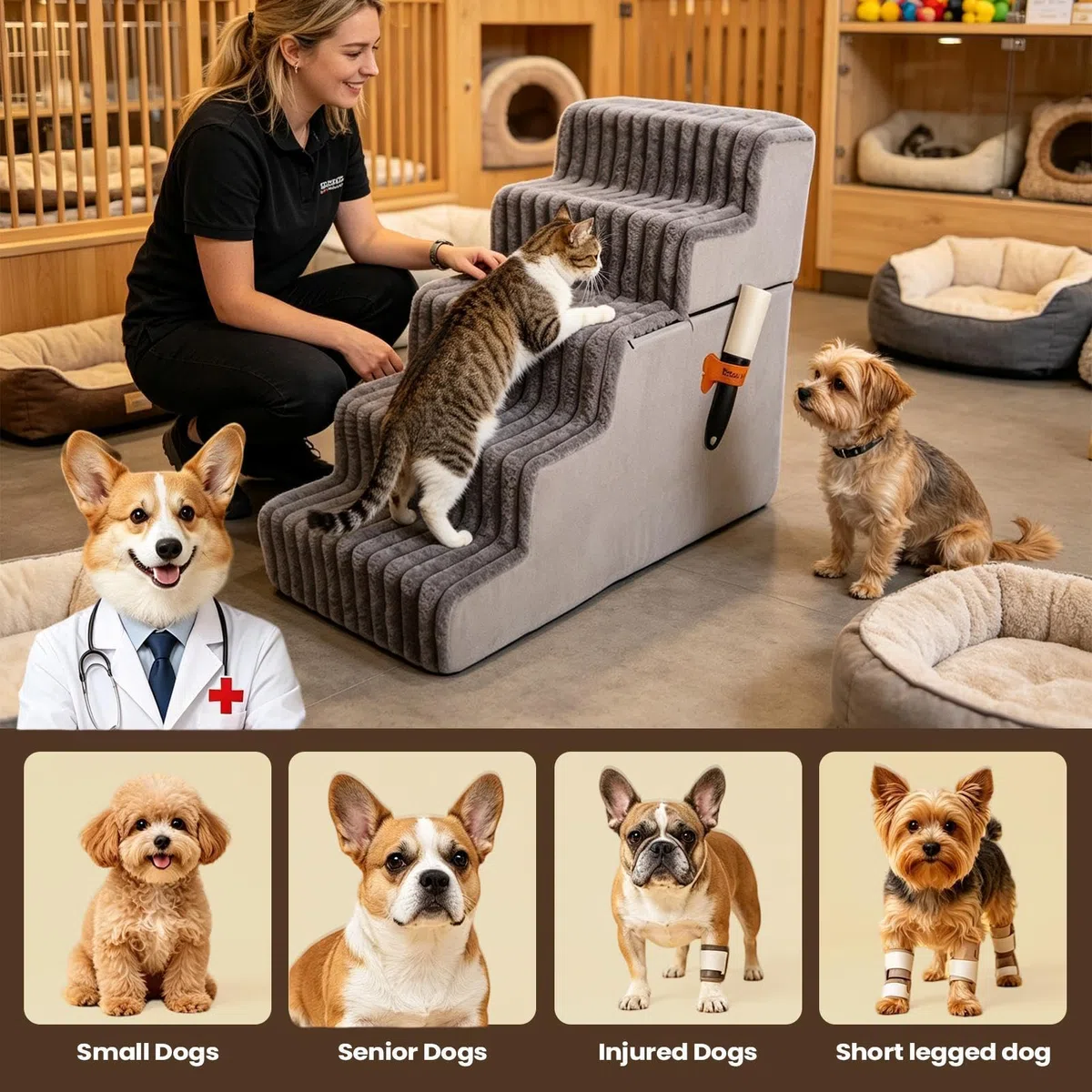Hunderampe für die Couch Rutschhemmende, leichte, abnehmbare und waschbare | Rutschfeste Katzentreppenstufe für Welpen und Katzen sowie für Sofa, Couch, Balkon und Wohnung