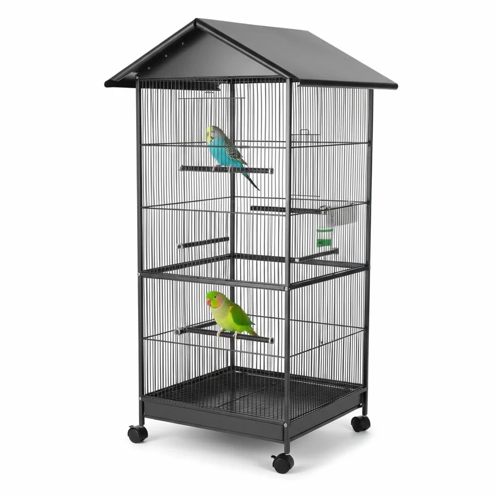 Melko Vogelkäfig Voliere Wellensittichkäfig groß 152 cm mit Rollen Metall | inkl. 4 Sitzstangen, Futterstelle und Wasserspender, Gitterabstand 1,2 cm, herausnehmbare Schublade, für Kanarienvögel
