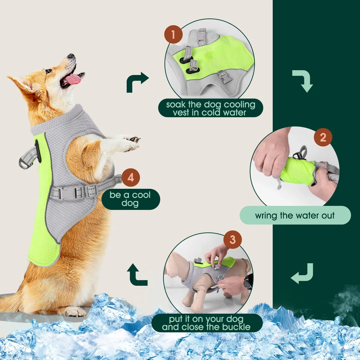 Kuoser Kühlweste für Hunde, Hundekühlungsmantel für heiße Sommertage, Atmungsaktive & Reflektierende Sicherheitsweste für Klein Mittel Hunde, Kühljacke für Aktivitäten Draußen Wandern Training