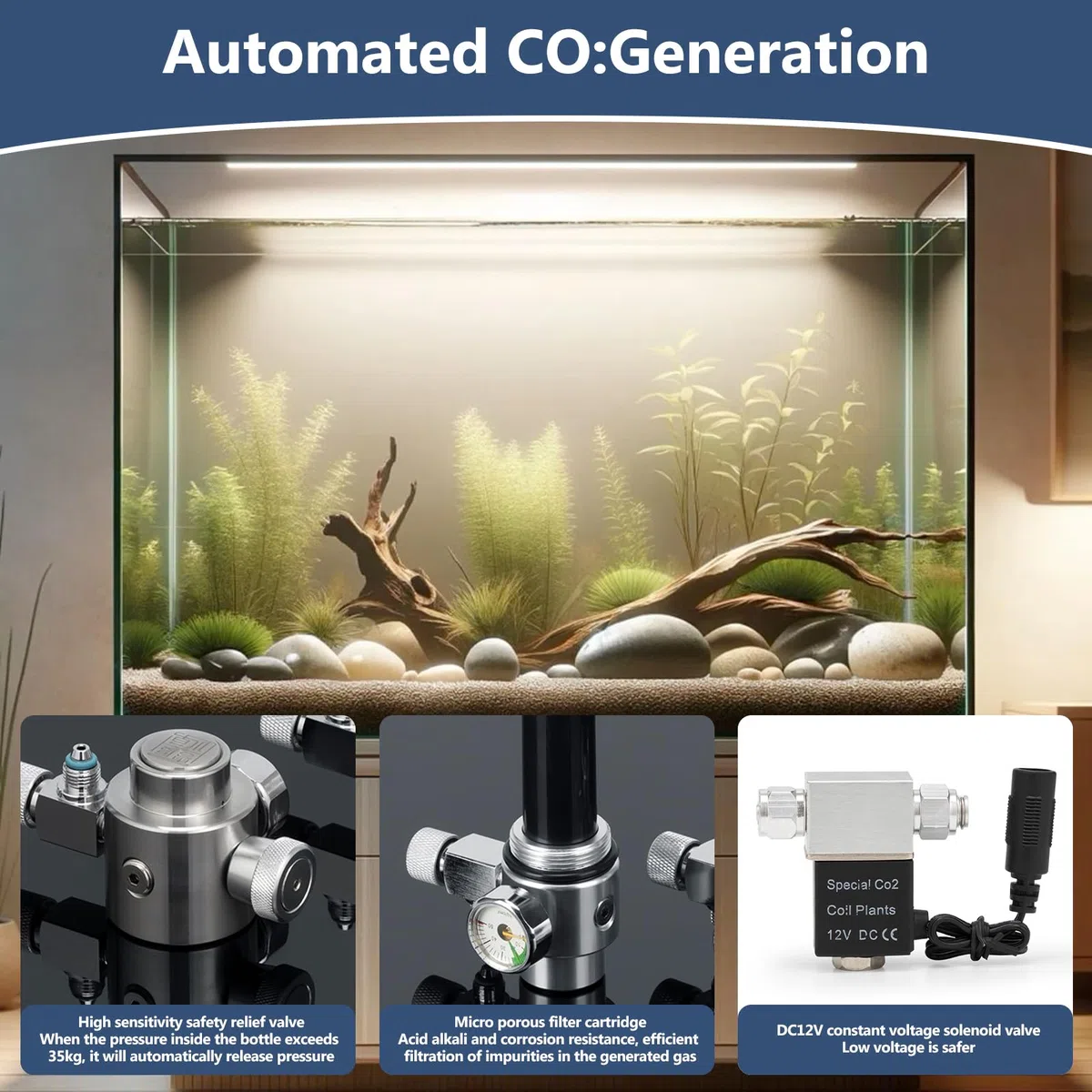 2L CO2 Anlage Aquarium Komplett-Set, Edelstahl 2kg CO2 Flasche Generator | Aquarium Kohlendioxid Reaktor Kit mit Magnetventil, Diffusor, Visueller Blasenzähler für Aquarienpflanzen Pflanzenwachstum