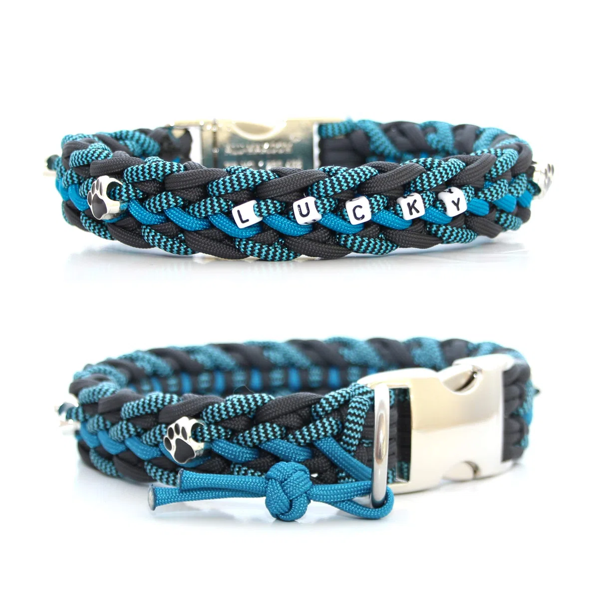 Hundehalsband, Floating Colors, mit passender Leine, handgeflochten aus Paracord,