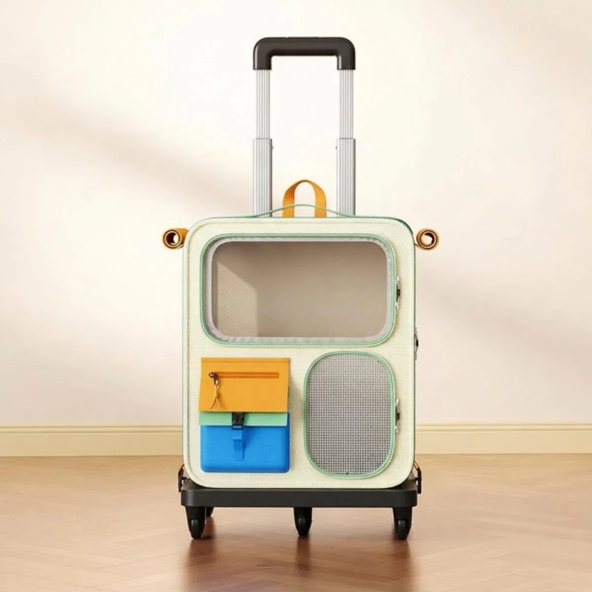 haustiertransportrucksack mit Rollen, Cremebraun, Haustier-Rucksack Mit Rollen Und Teleskopgriff, Cremefarben Und Braun