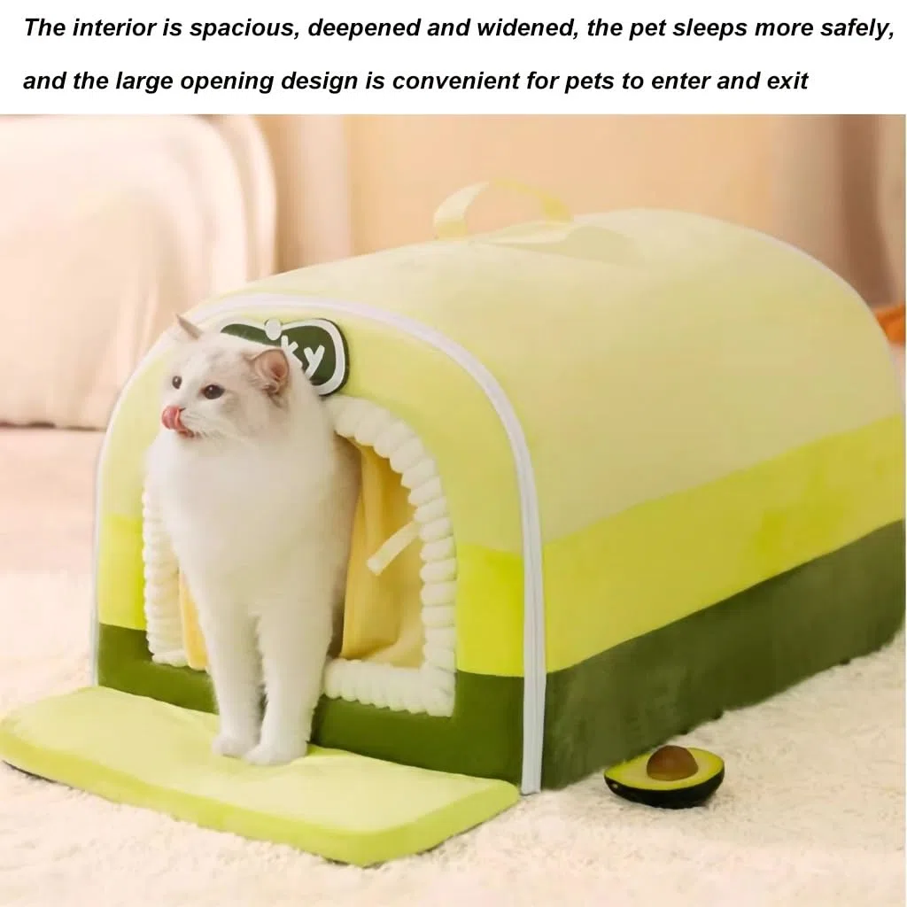 Katzenbett-Höhlenhaus, Haustierhaus mit flauschigem Bezug, Katzenbetten for Hauskatzen, abnehmbare, waschbare Plüsch-Katzenhöhle, for Kätzchen, Kaninchen, Hunde(Green,19.6 * 15.7 * 13.7 inch)