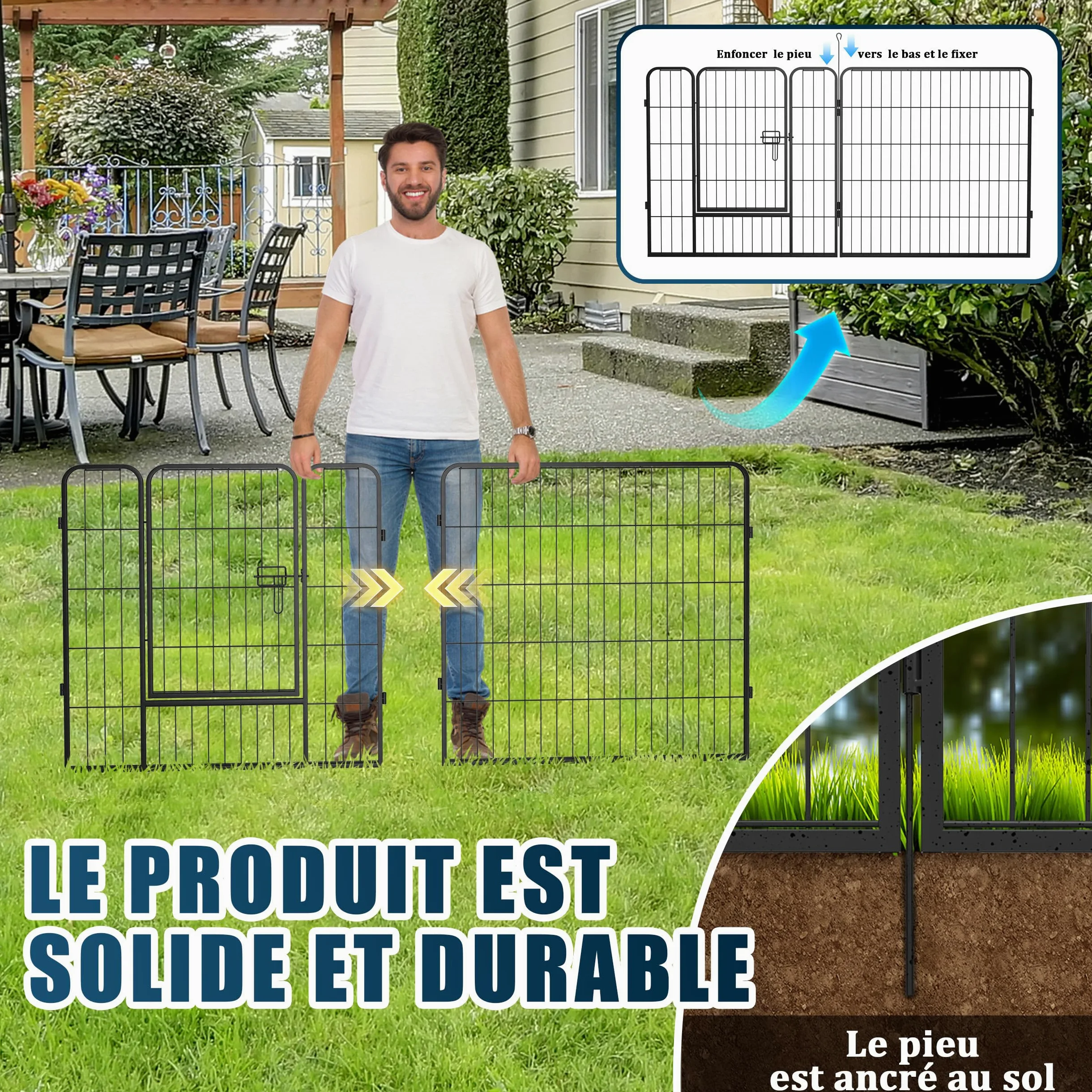 Welpenlaufstall 12 Teiliger Zaun, Freigehege Metall 60cm Hoch | Gitter Hundelaufstall mit Tür, Modulbarer Welpenauslauf für Hunde, Katzen & Kleintiere, Plibares Gehege für Garten