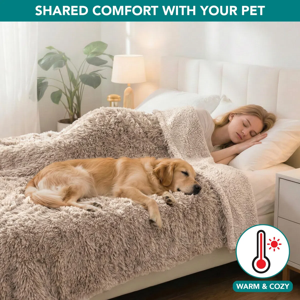 PetAmi Flauschige, wasserdichte Hundedecke, Kunstfell-Haustier-Fleece, Zotteldecke für Hunde und Katzen, flauschiger, weicher Plüsch-Sherpa-Überwurf, Möbelschutz, Sofa, Couch, Queen-Bett, Taupe, 90 x | Auslaufsicher, Kunstfell, Urinier-Unfallschutz, wendb