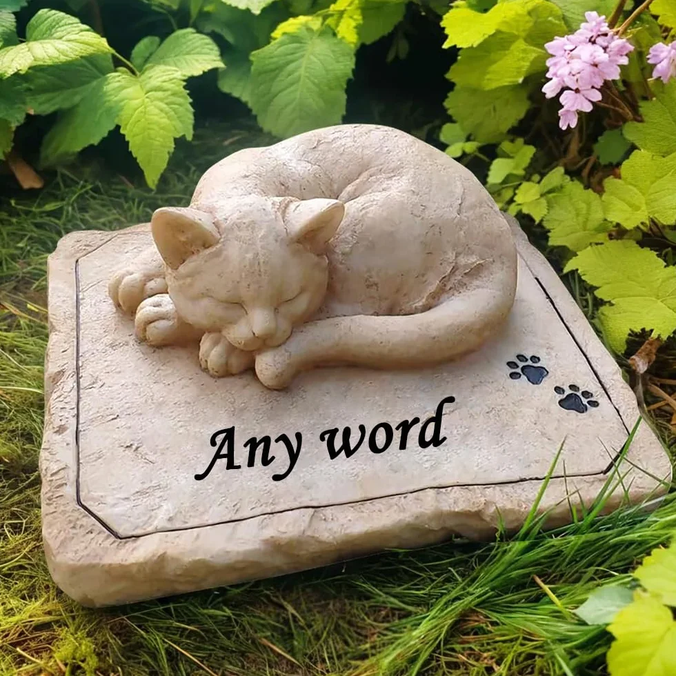 Personalisierte Katzen-Gedenksteine mit schlafender Katze, Grabmarkierungen, Friedhofssteine, graviert mit jedem Wort