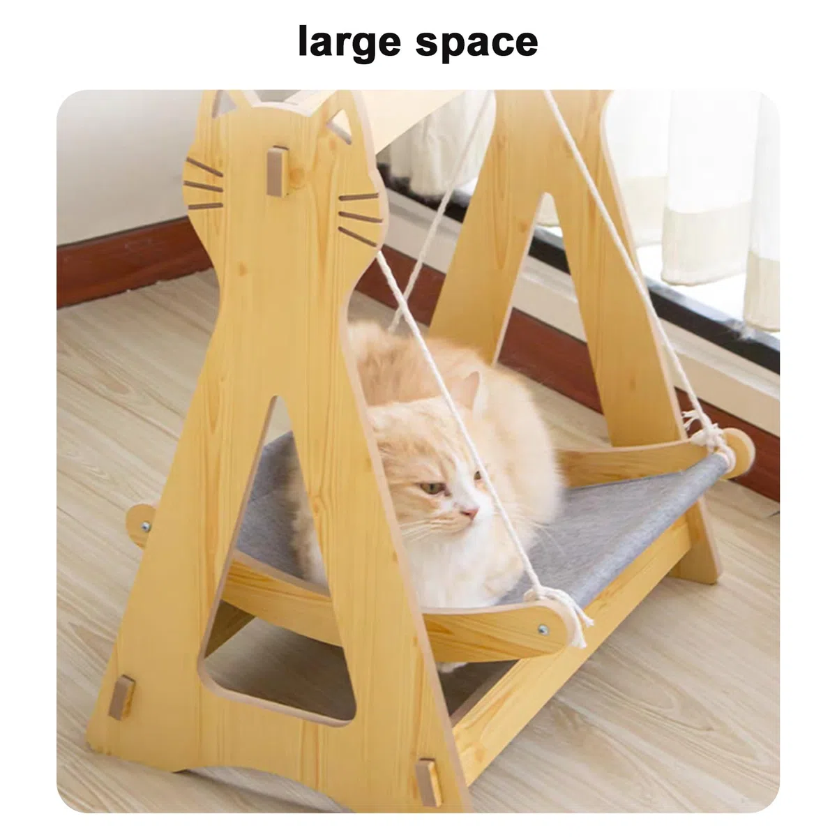 Indoor Cat Hammock Bed, Wooden Swing Bed for Cats, Rocking Cat Bed for Window Barch, Cute Pet Furniture