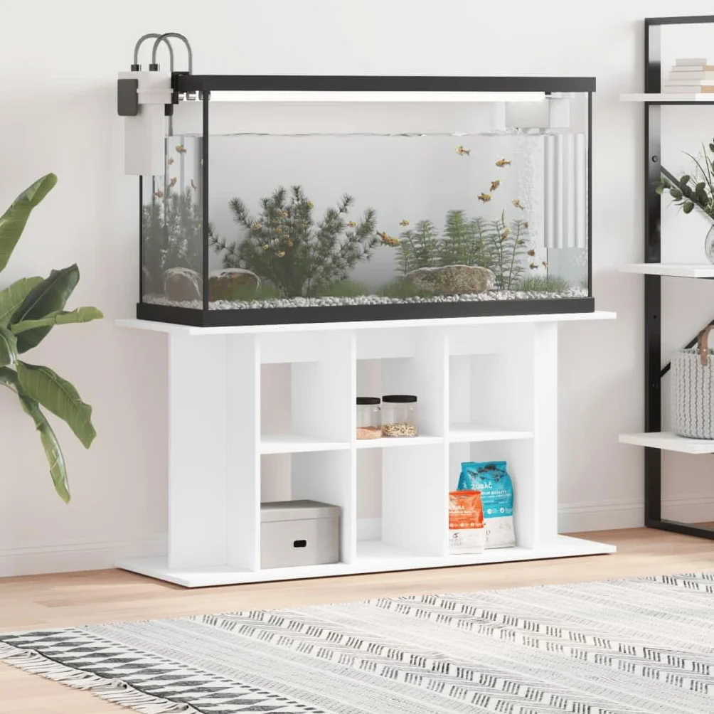 Aquariumständer Weiß 120x40x60 cm Holzwerkstoff, Aquarium Unterschrank mit zwei Ablagen, stabiler Aquarium Tisch für Aquarien bis 120 cm, Aquariumregal mit Stauraum für Zubehör