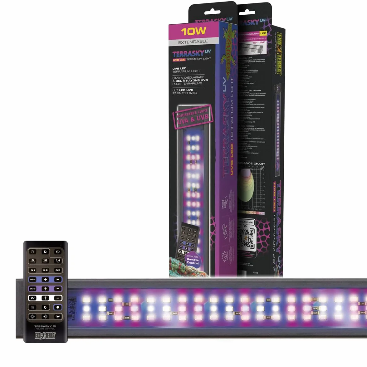 Exo Terra TerraSky UV-LED Terrarienbeleuchtung 10W, UVA & UVB LED-Leuchte, IP54, Timer