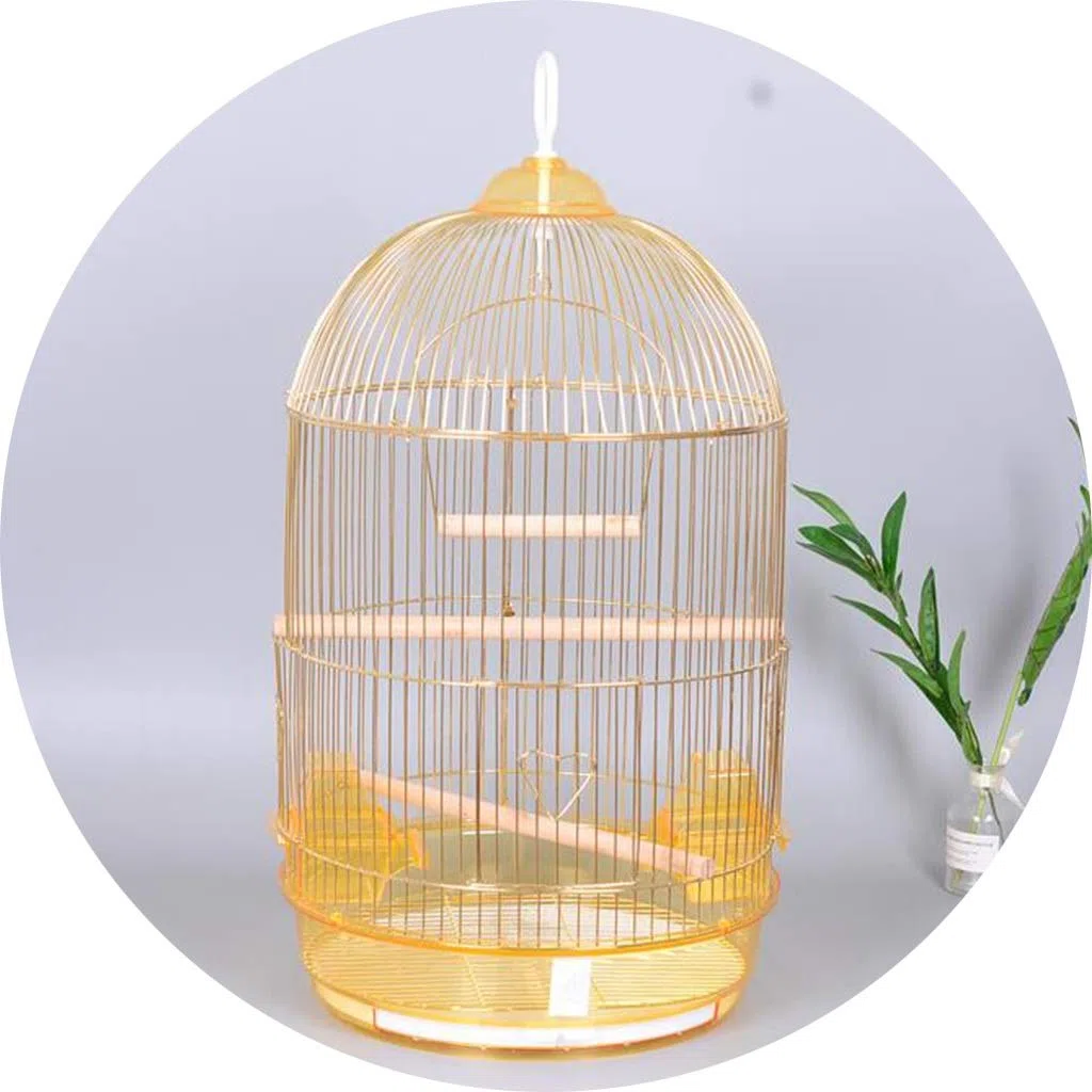 Vogelkäfig, gelber Metall-Edelstahl-Vogelkäfig, große runde Papageien-Zuchtbox mit Haken, Heimtierbedarf, Geflügelpflege (gelb, 34 x 64 cm)