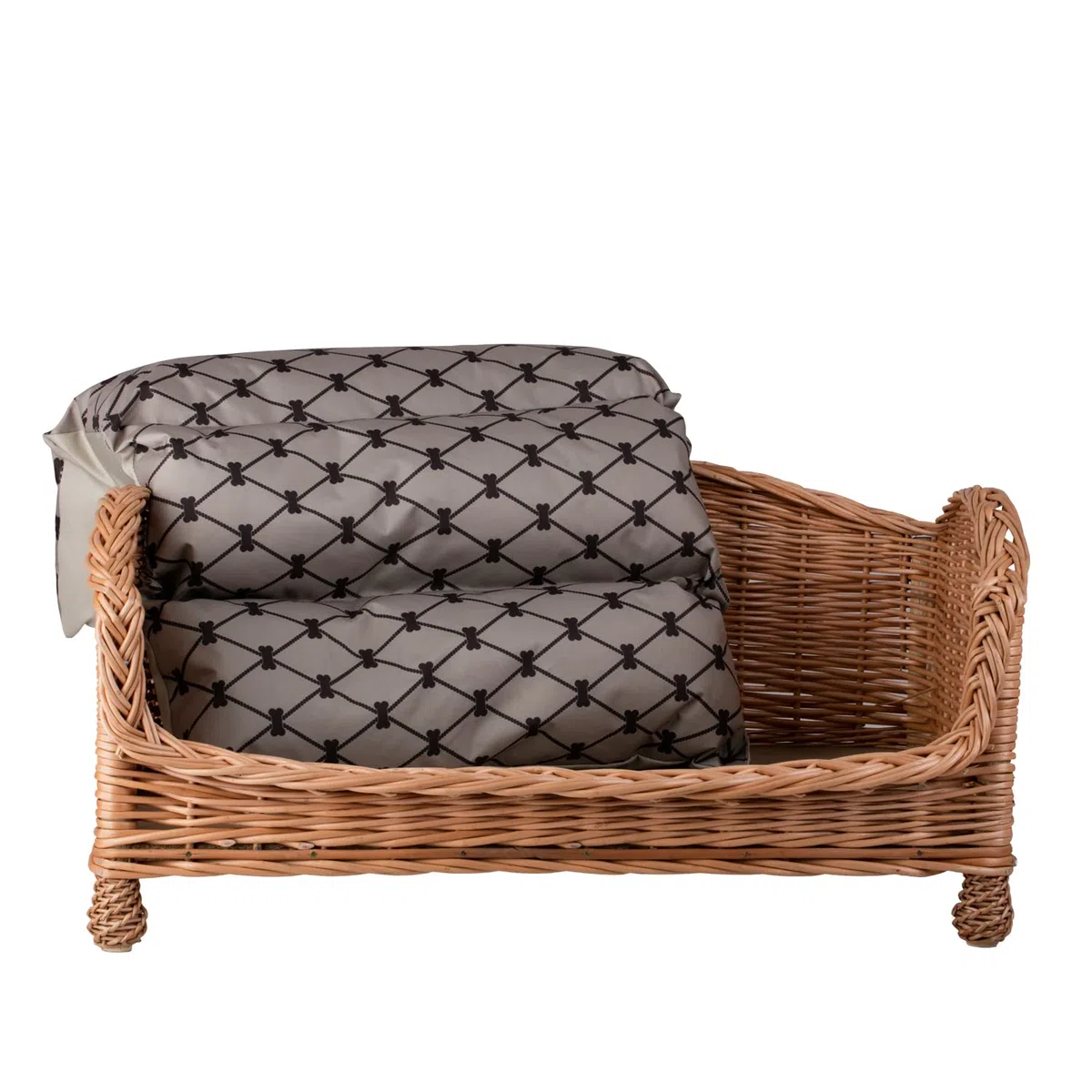 Tierkorb Hundekorb Lager aus Weide für Hund Katze mit weichem Kissen Liegestuhl für Tiere Katzenlager Hundlager Hundebett Katzenbett (54x32 H25, Beige)