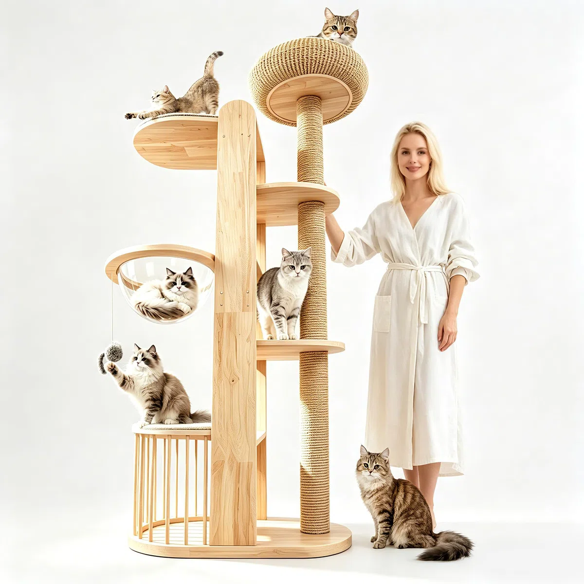 190cm Katzenbaum Groß, Kratzbaum Grosse Katzen Stabil, XXL Katzenkratzbaum Holz mit Dicke Stämme, Atmungsaktivem,Katzenbett und Spiel- & Ruhezone