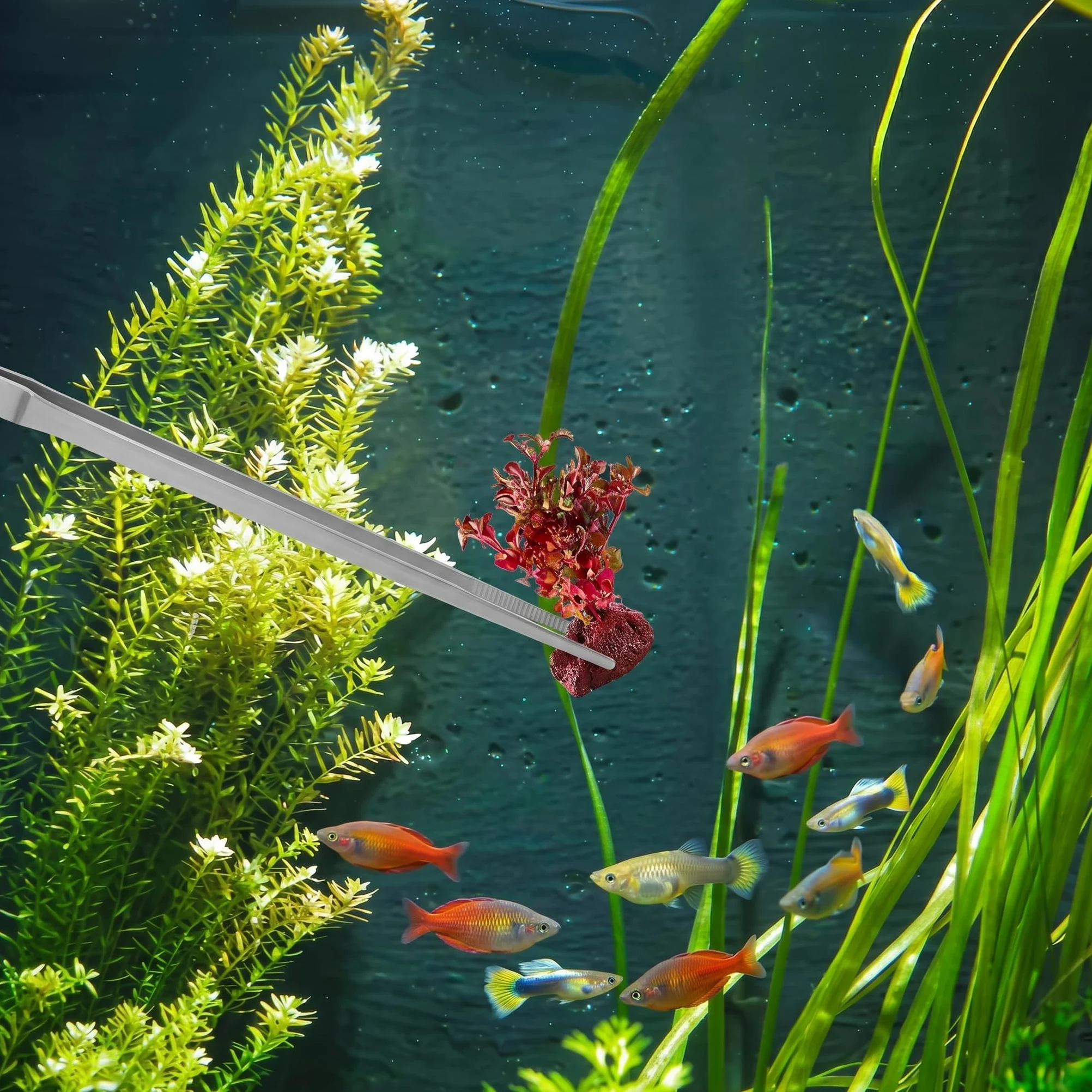 Lange Aquarium-Pinzette – 27 cm gebogene Pinzette, Edelstahl, Reptilien-Futterzange, Terrarium, Aquascape Werkzeuge, Futterspender für Eidechsen, Bartagamen, Schlangenbecken, Aquarium-Zubehör, 2 Stück