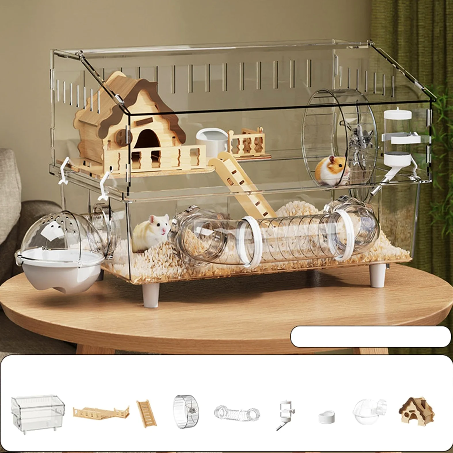 Großes Nagerheim 2-stöckiges Acrylgehege | Hamster-Gehege für Garten, Terrasse, Zuhause, Beobachtung