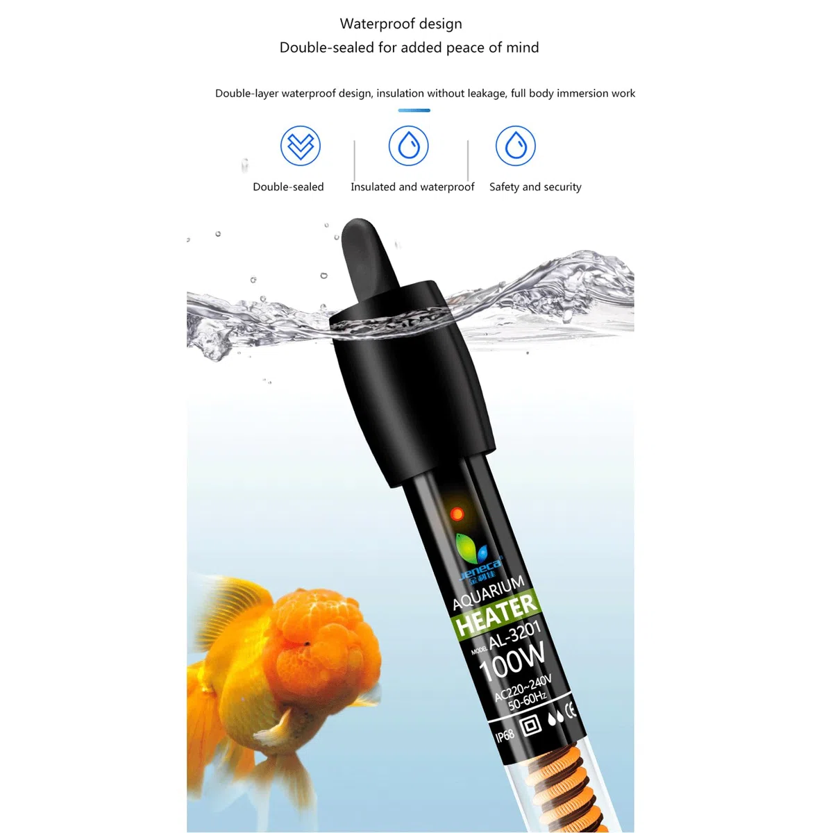 Heizstab für Aquarien, automatische Heizung, Mini-Thermostat, Glas, explosionsgeschützt, 75 W (50 W)