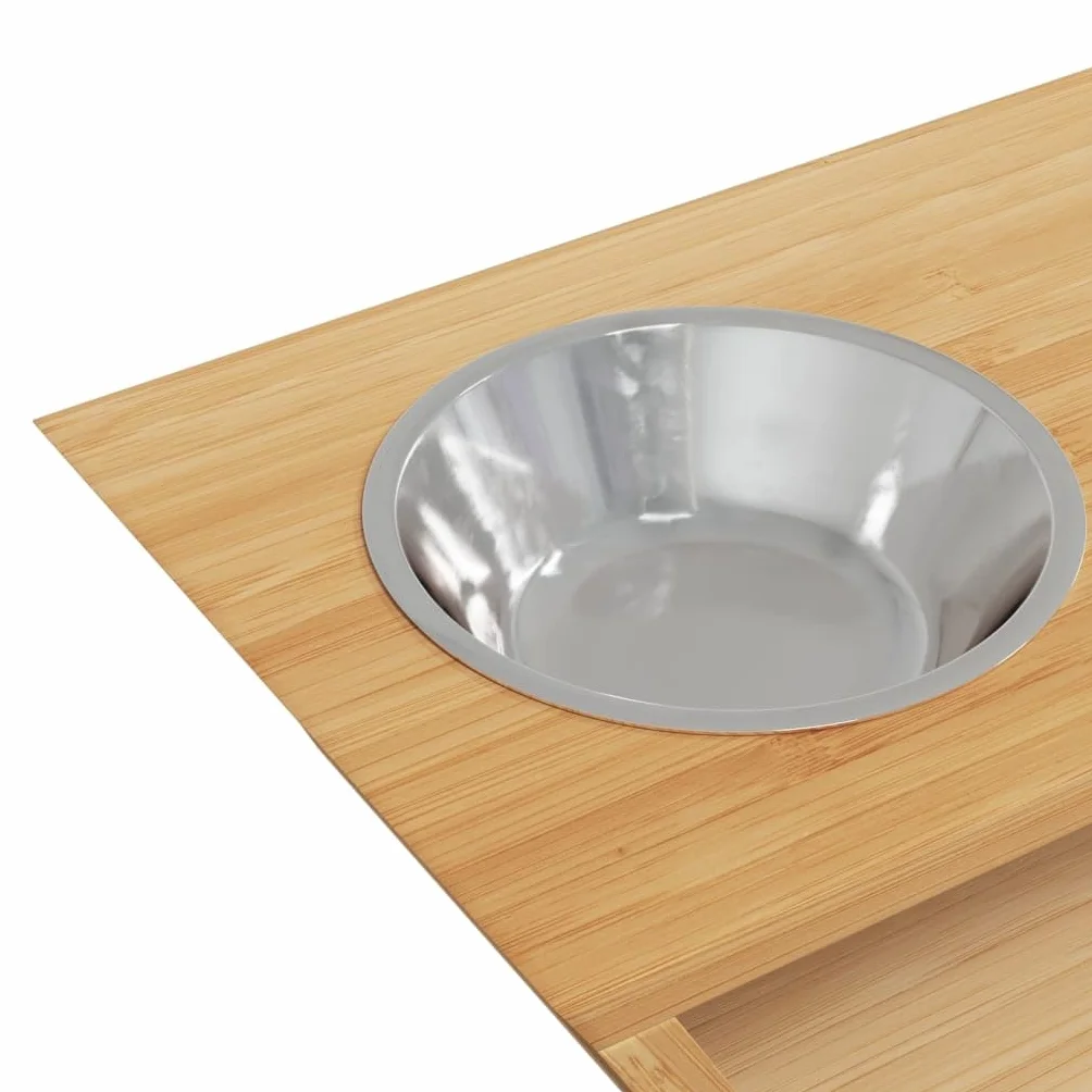 Erhöhte Hundenäpfe mit Bambusrahmen und Edelstahl 35,5x18x10,5 cm, 2 herausnehmbare Futternäpfe 0,35 L, rutschfestes Design für Hund und Welpe, ideal als Futterspender und Wassernapf