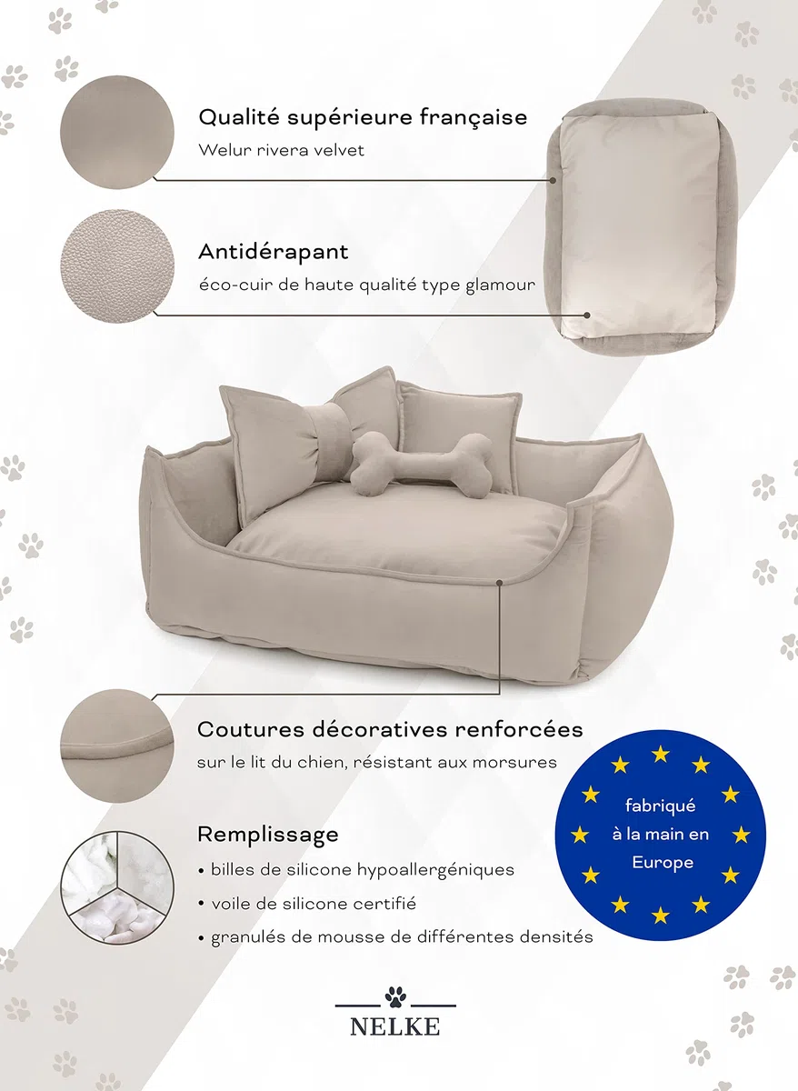 NELKE Hundebett Beige Hundekorb kuschelig Hundekörbchen im Scandynavian Stil Hundesofa Hochwertige Hundecouch mittelgroße und kleine Hunde waschbar Hundekissen