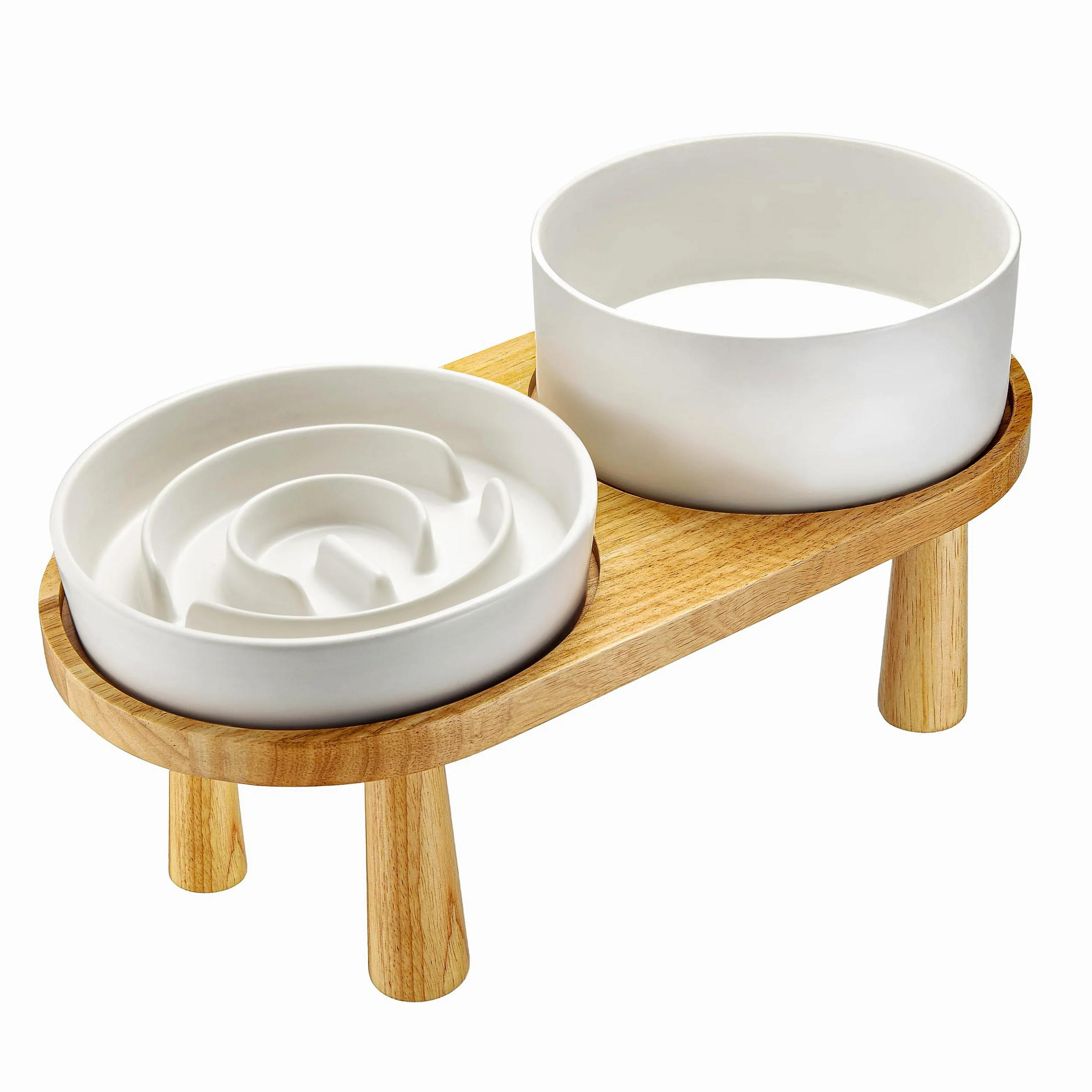 Keramik-Schlingnapf für Hunde, erhöht mit Holzständer, 850ml, Weiß