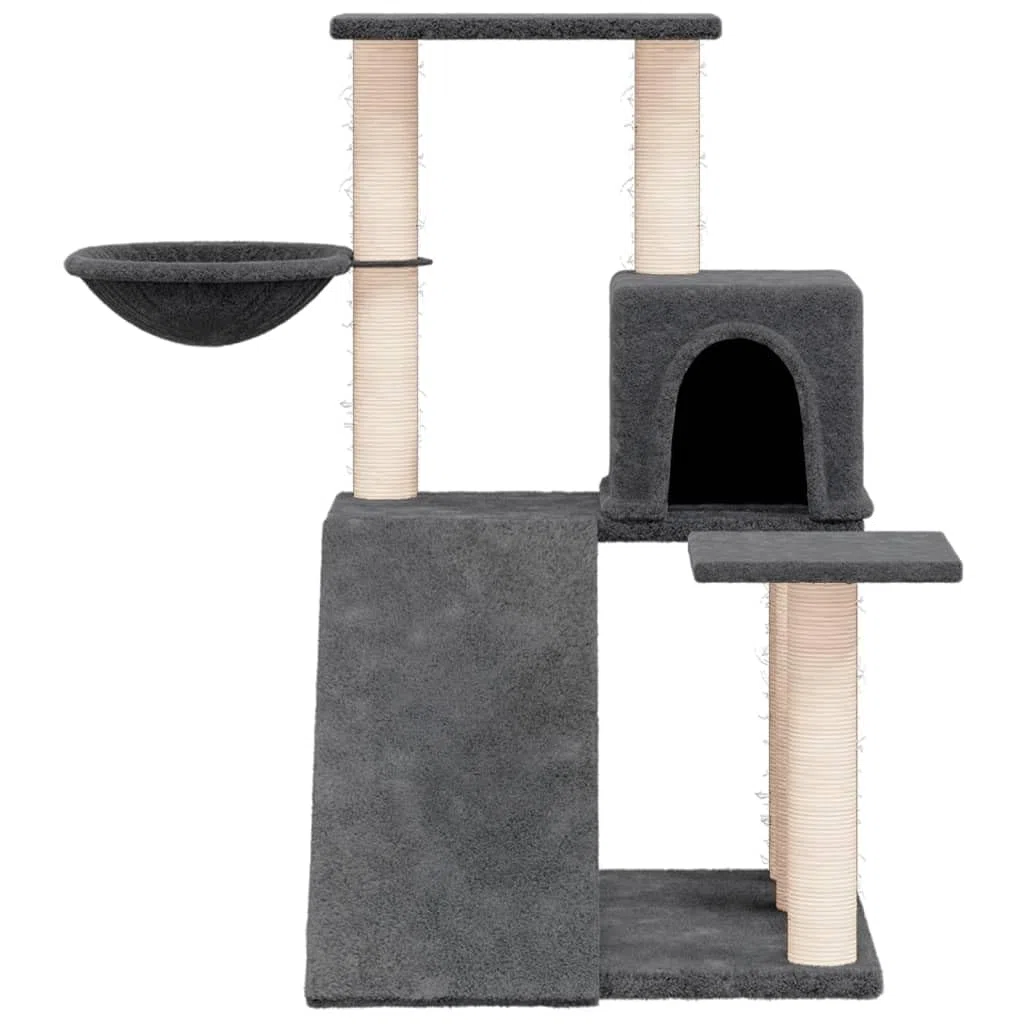Kratzbaum mit Sisal-Kratzsäulen und Plüschbezug, 82 cm hoch, Katzenbaum mit Höhle, Hängematte, Plattform und Leiter für Klettern, Kratzen, Spielen und Ruhen in Wohnung oder Balkon